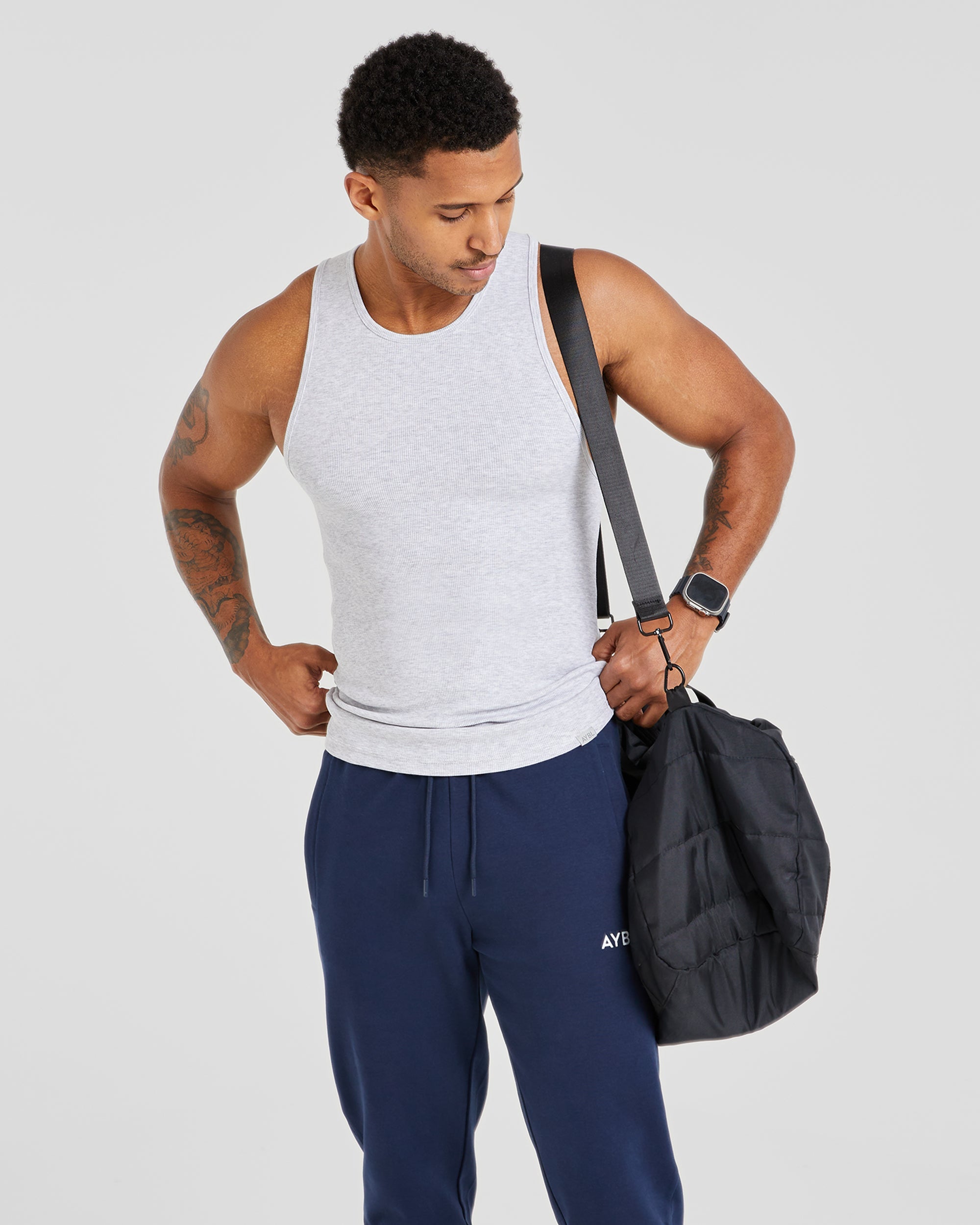 Essential Ribbed Tank - Light Grau Marl