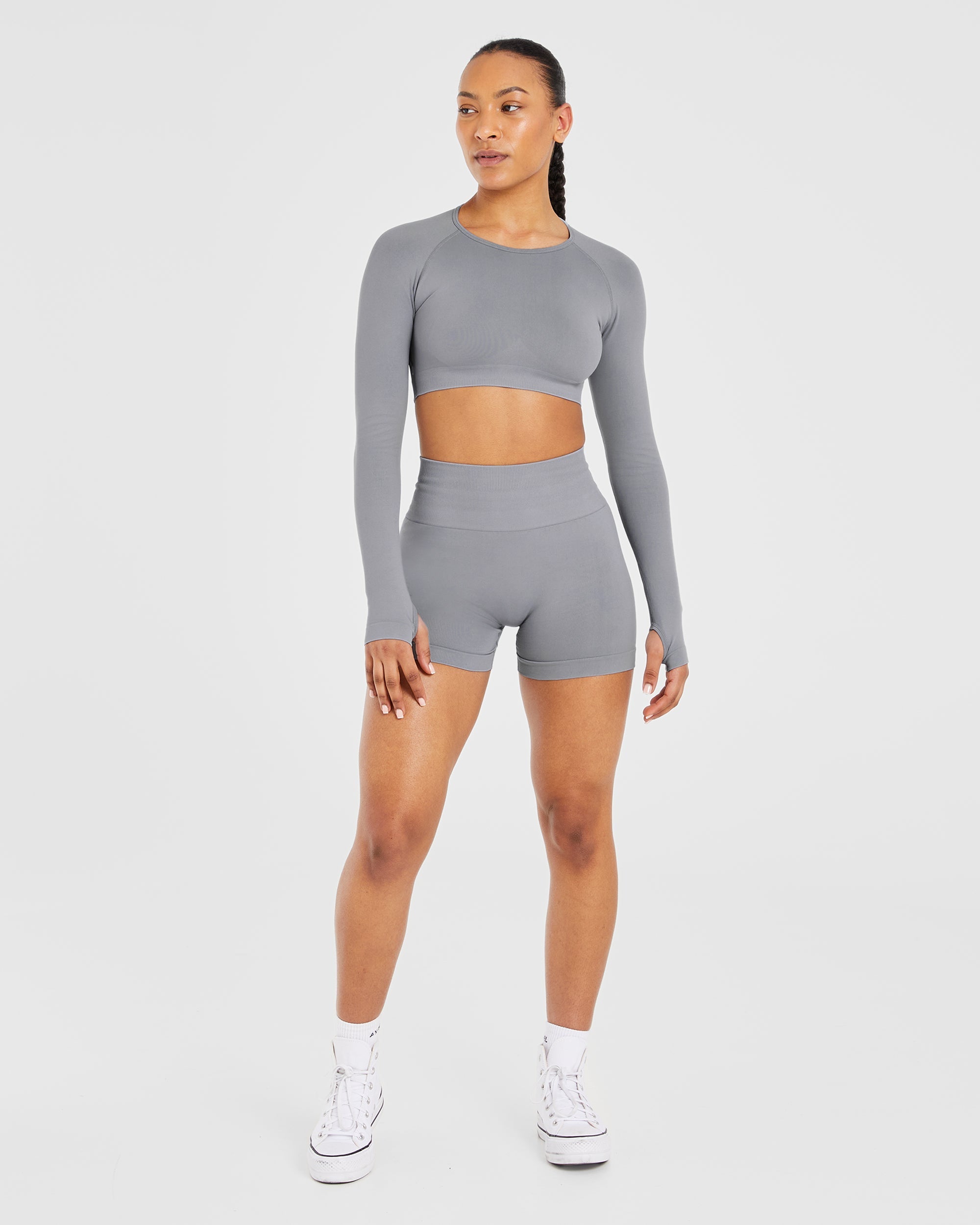 Power Seamless Long Sleeve Crop Top - Grau