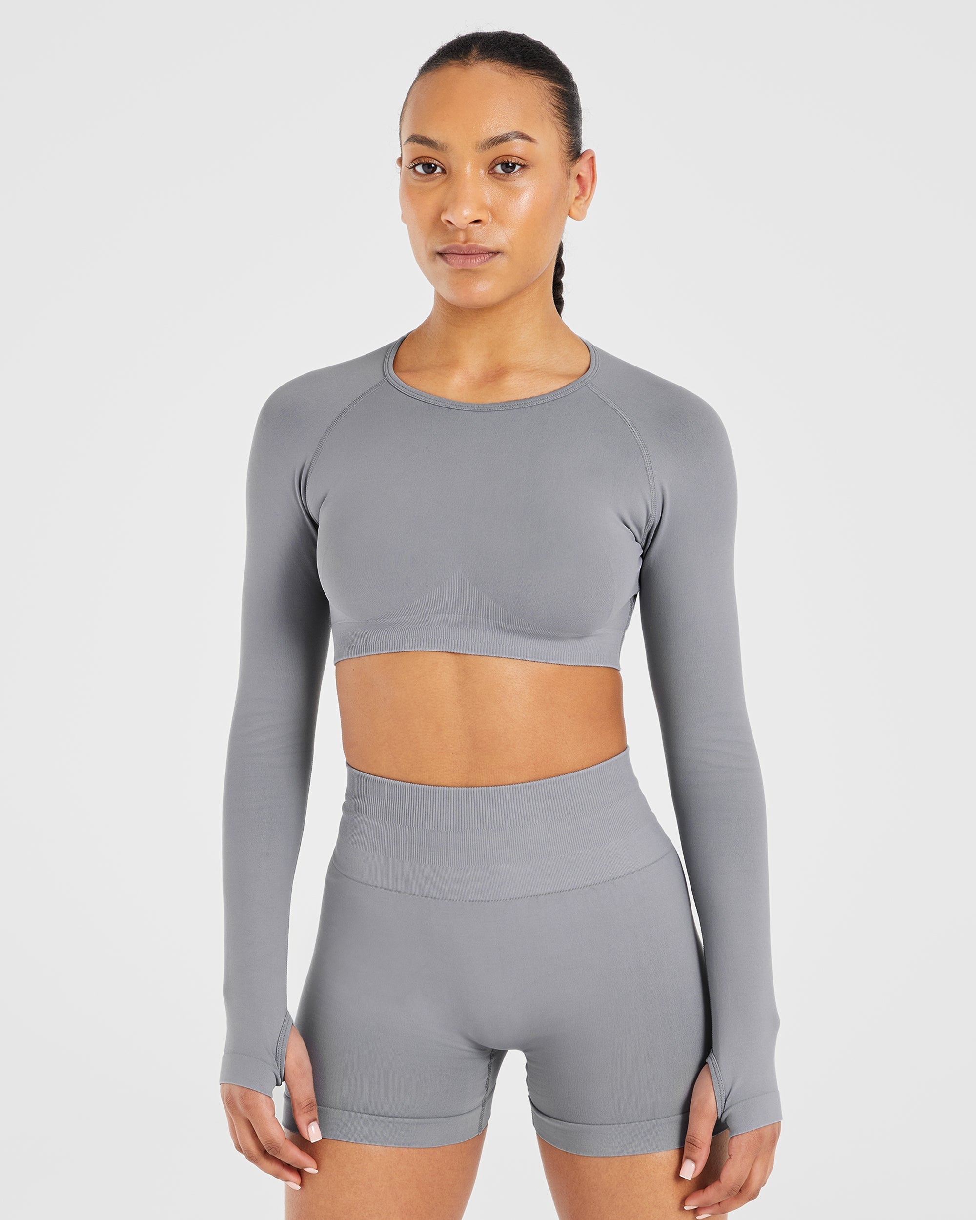 Power Seamless Long Sleeve Crop Top - Grau