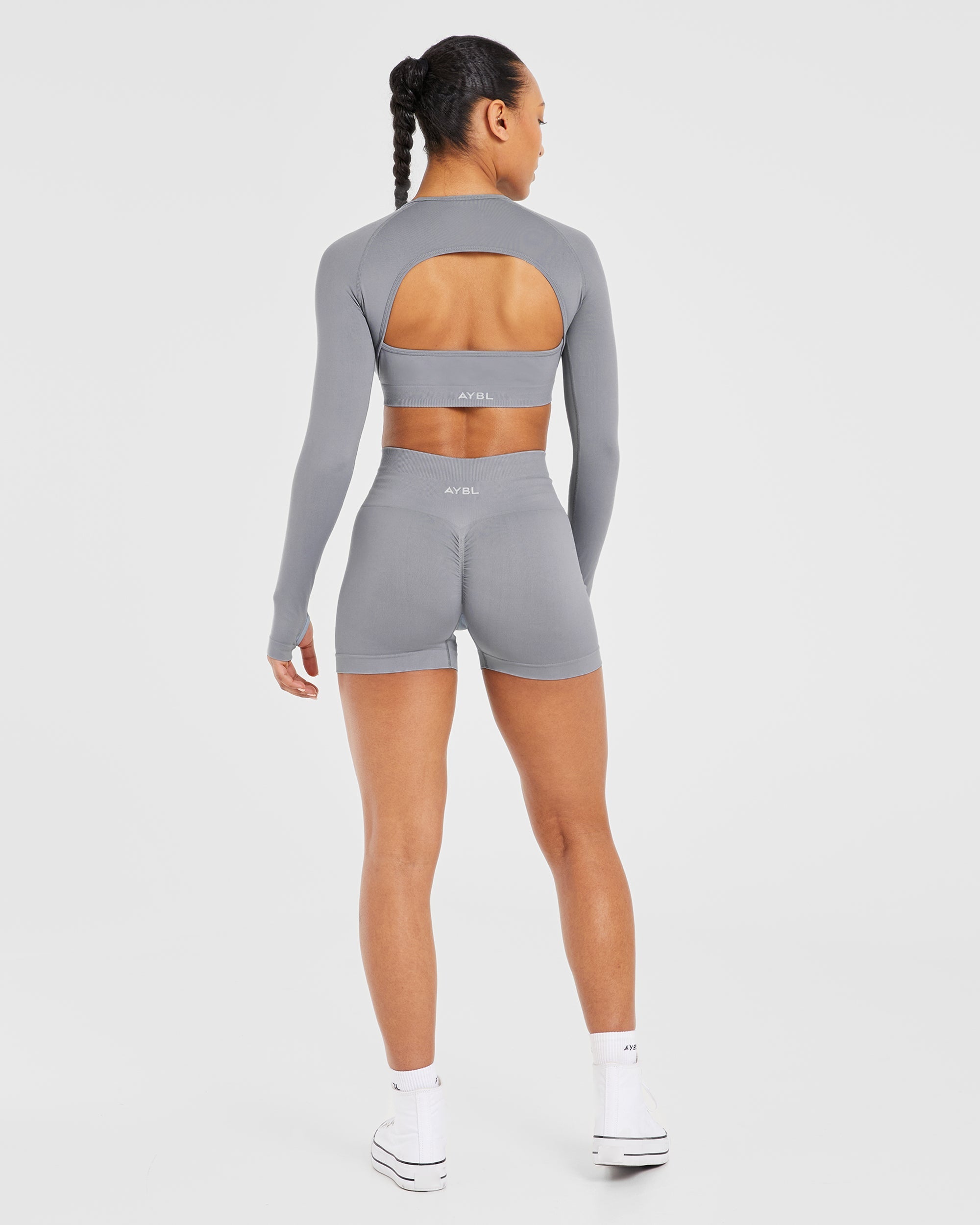 Power Seamless Long Sleeve Crop Top - Grau