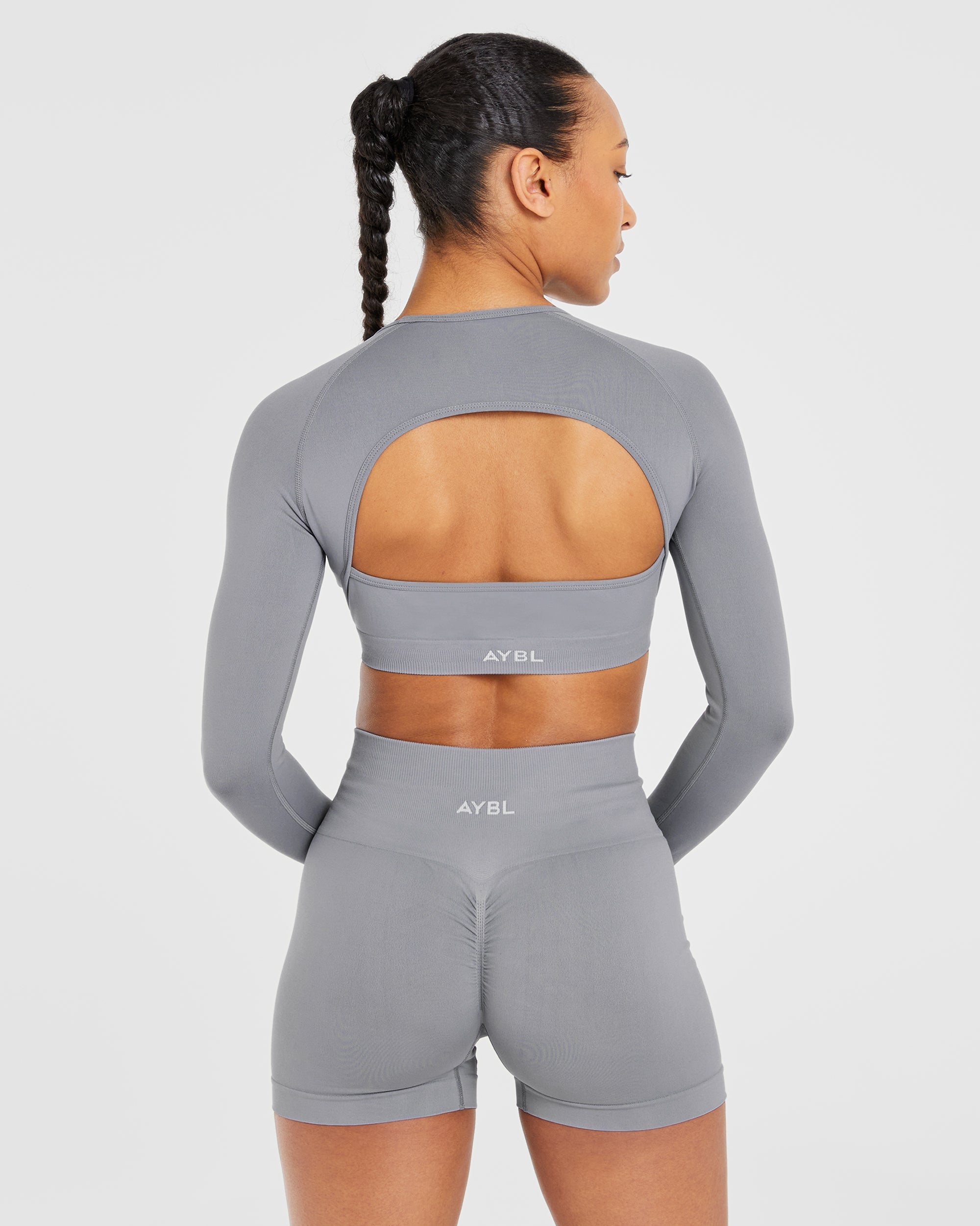 Power Seamless Long Sleeve Crop Top - Grau