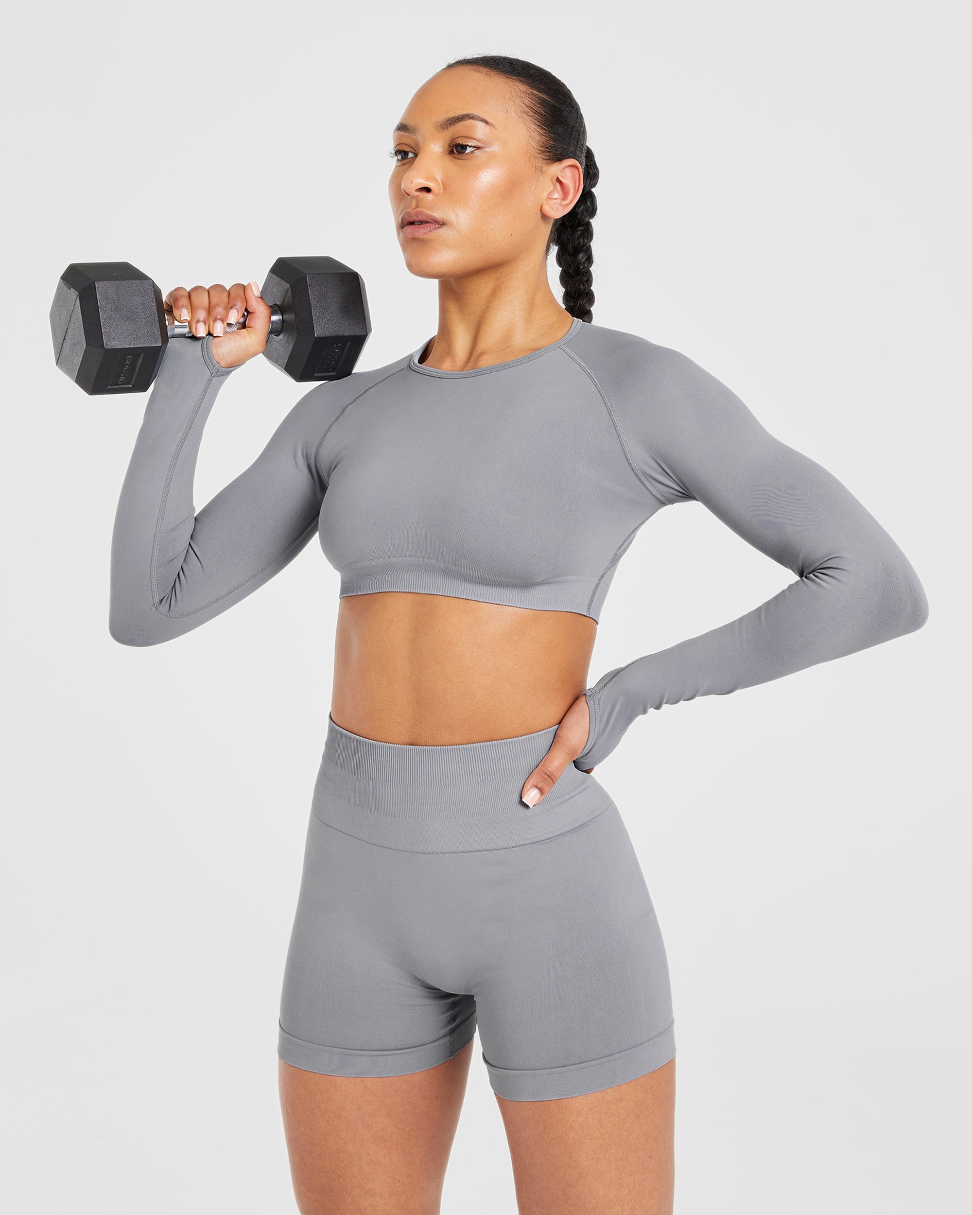 Power Seamless Long Sleeve Crop Top - Grau