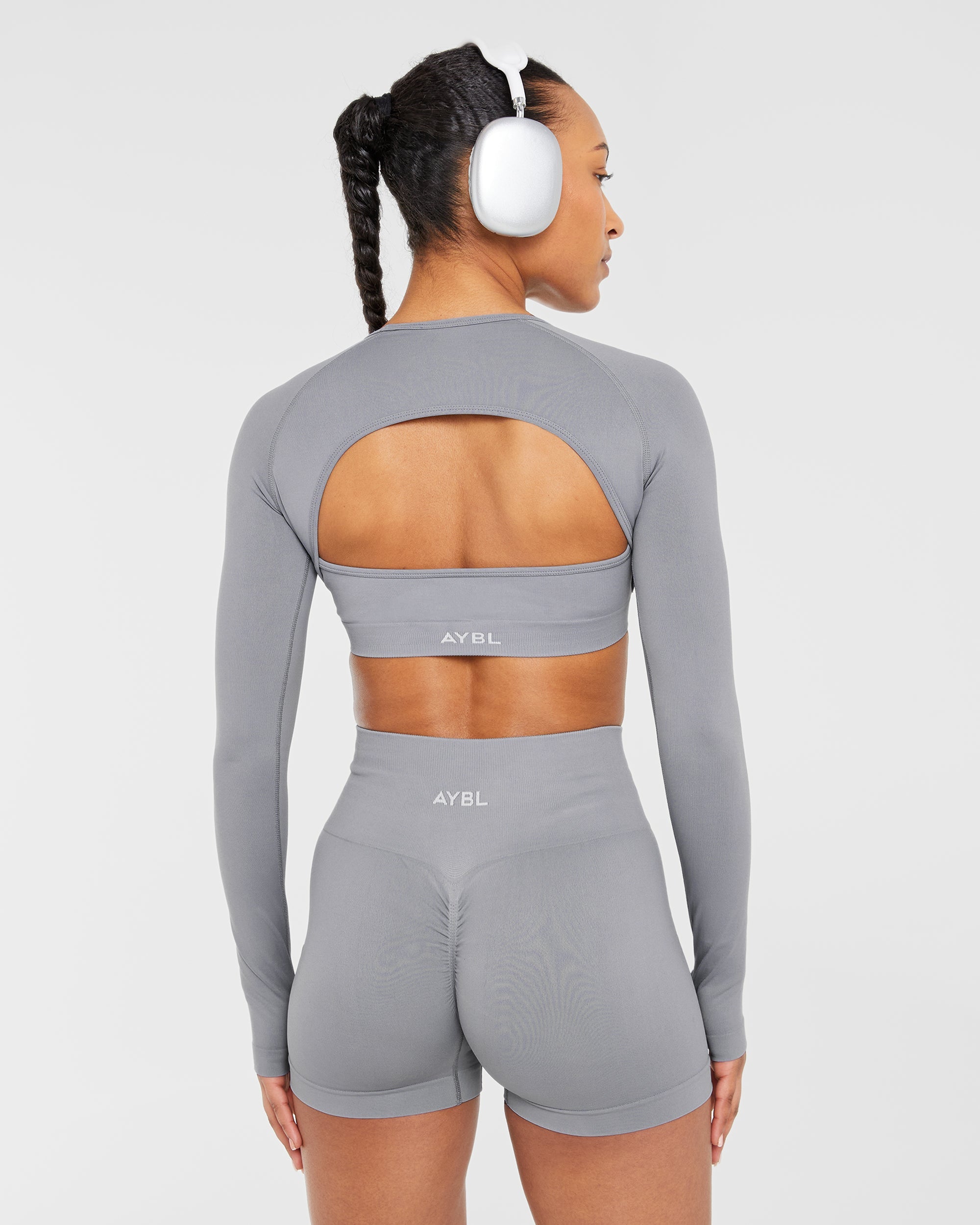 Power Seamless Long Sleeve Crop Top - Grau