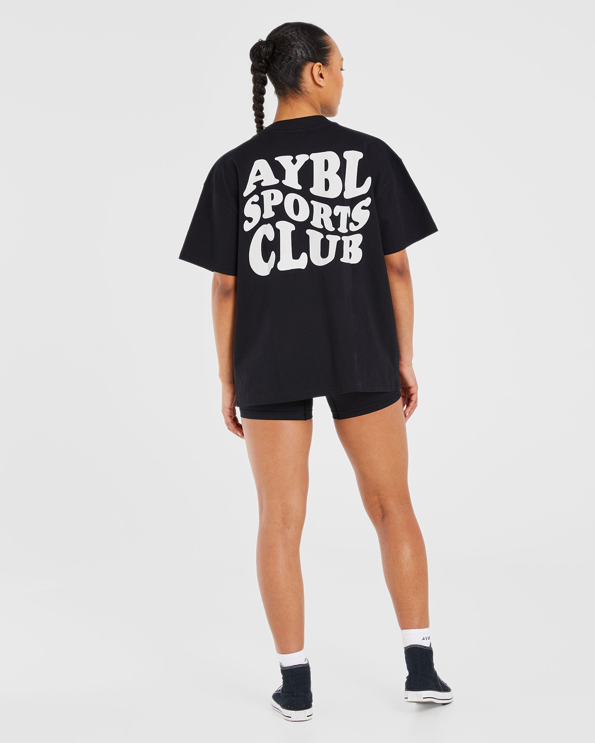 Sports Club Wavy Oversized T Shirt - Schwarz