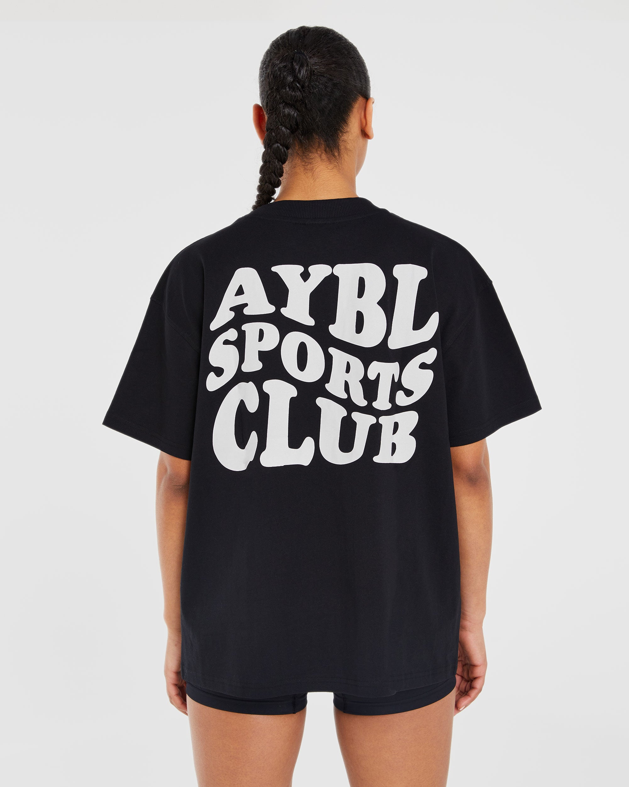 Sports Club Wavy Oversized T Shirt - Schwarz