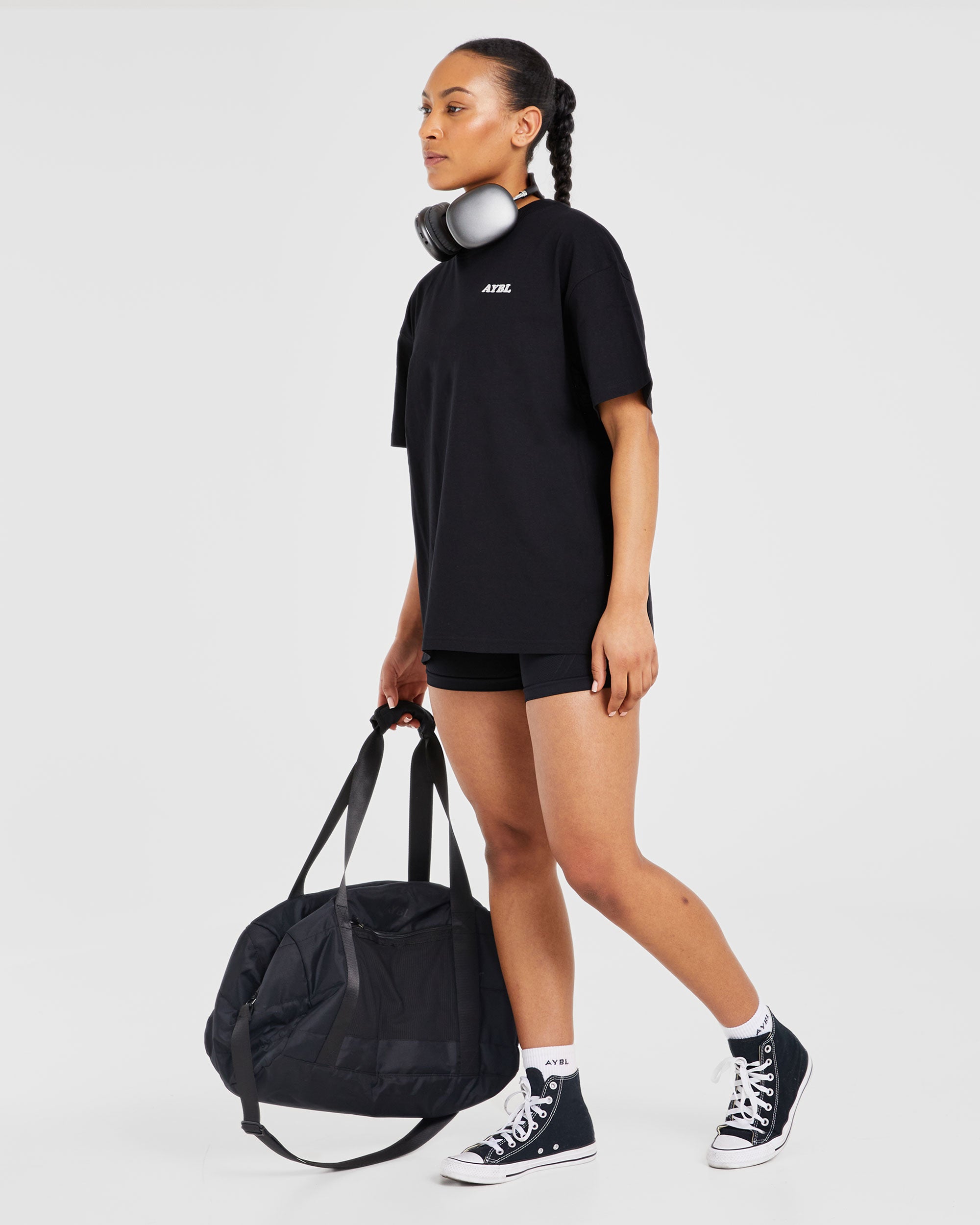 Sports Club Wavy Oversized T Shirt - Schwarz