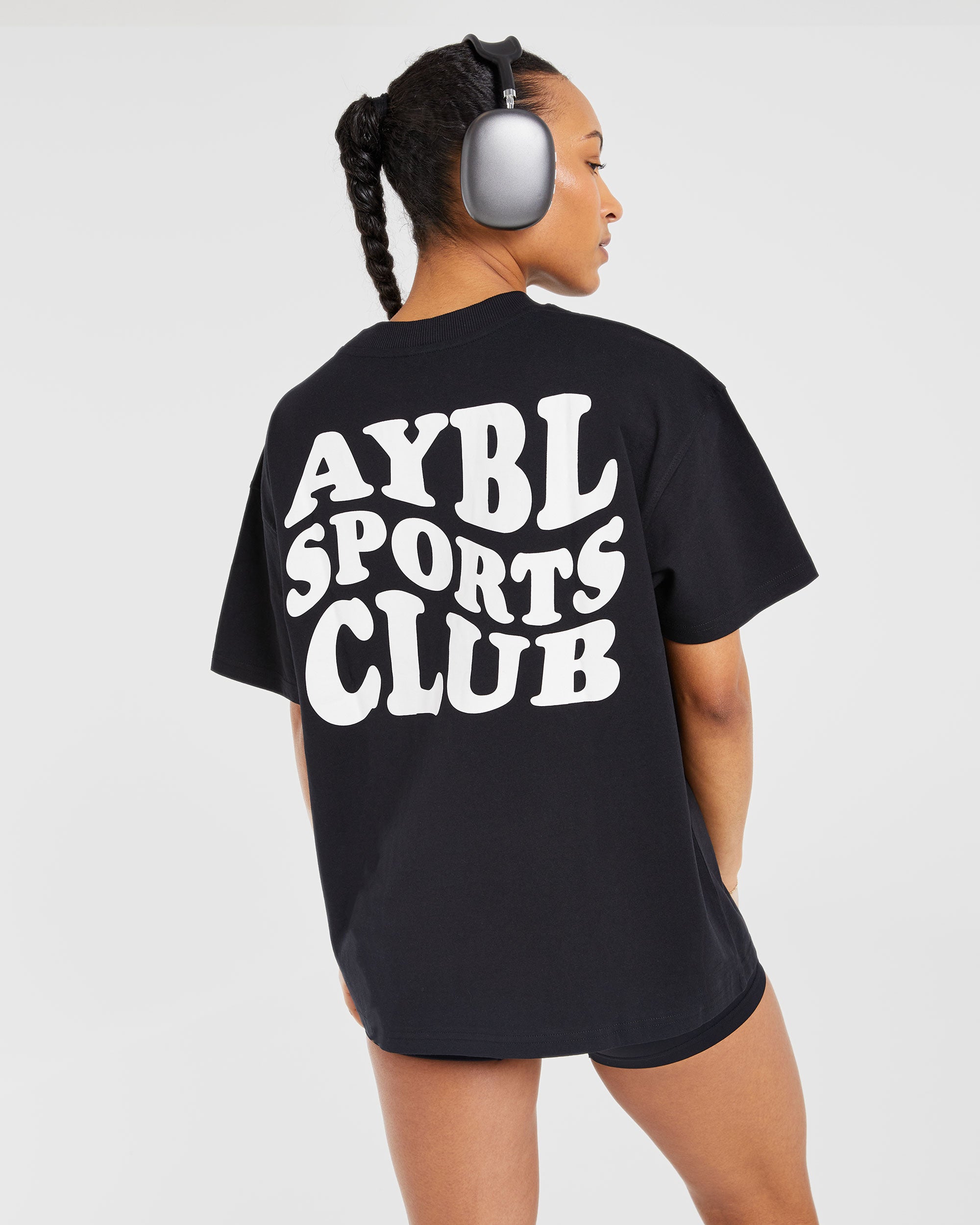 Sports Club Wavy Oversized T Shirt - Schwarz