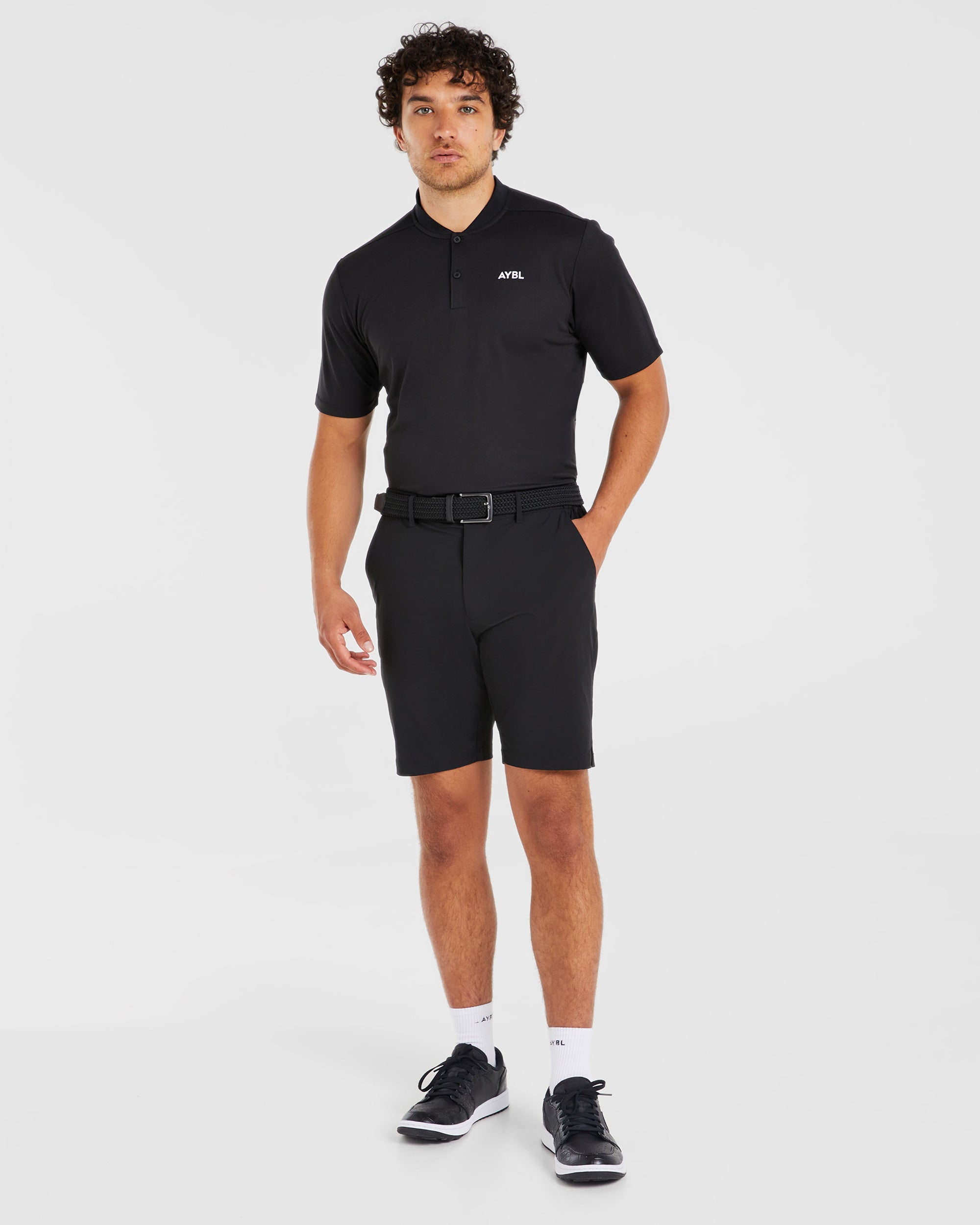 Performance Collarless Polo Shirt - Schwarz