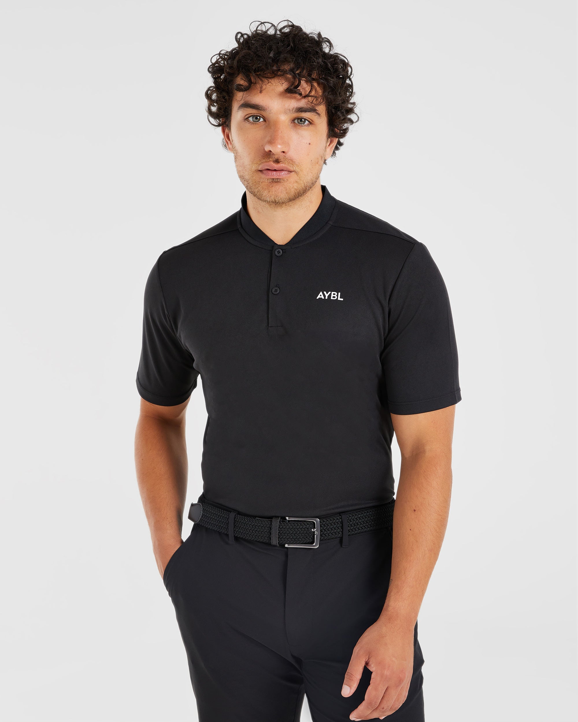 Performance Collarless Polo Shirt - Schwarz