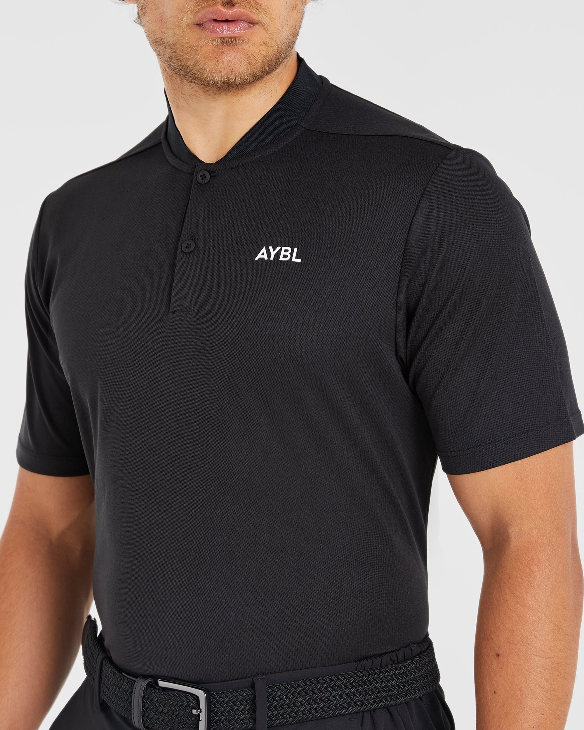 Performance Collarless Polo Shirt - Schwarz