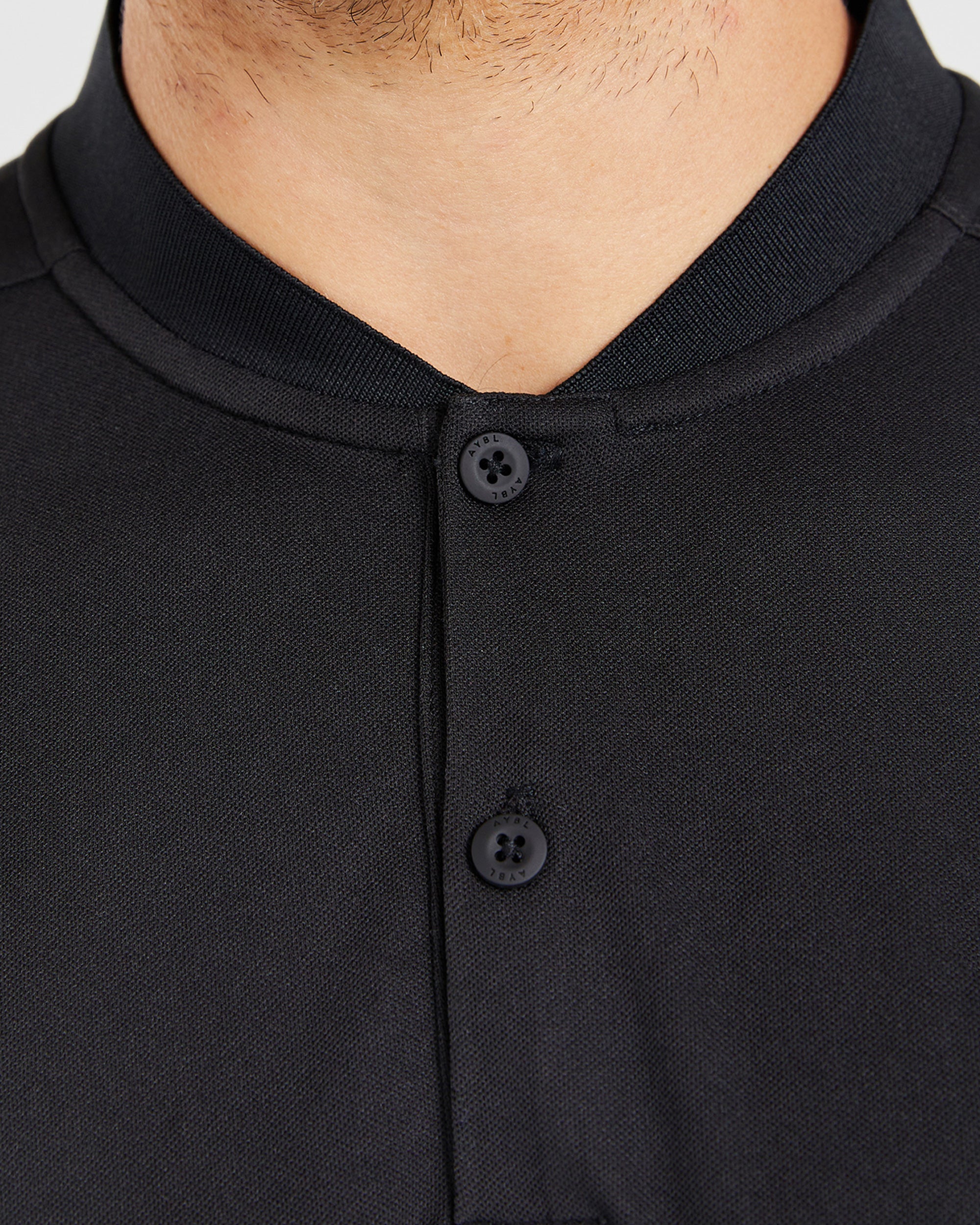 Performance Collarless Polo Shirt - Schwarz