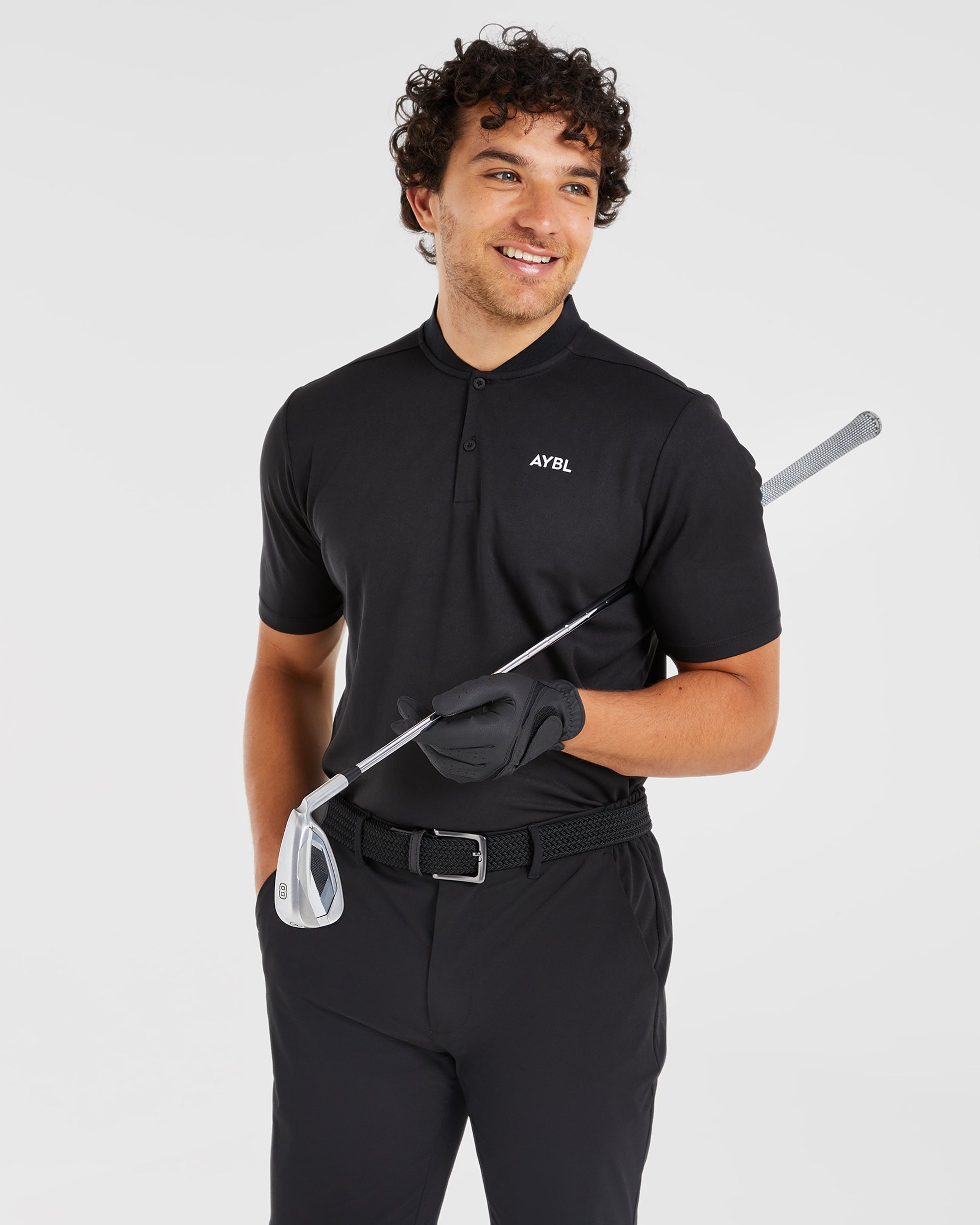 Performance Collarless Polo Shirt - Schwarz