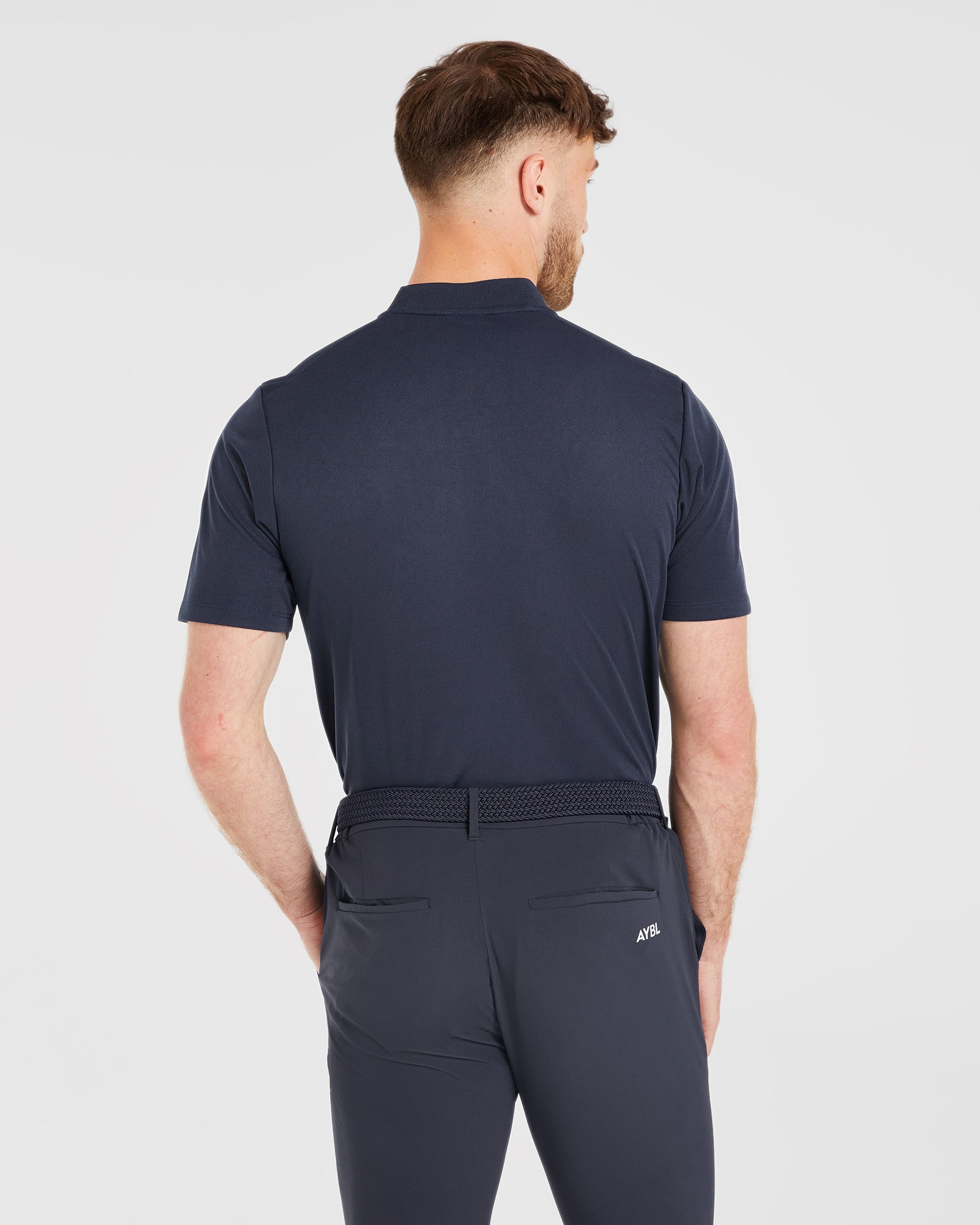 Performance Collarless Polo Shirt - Navy