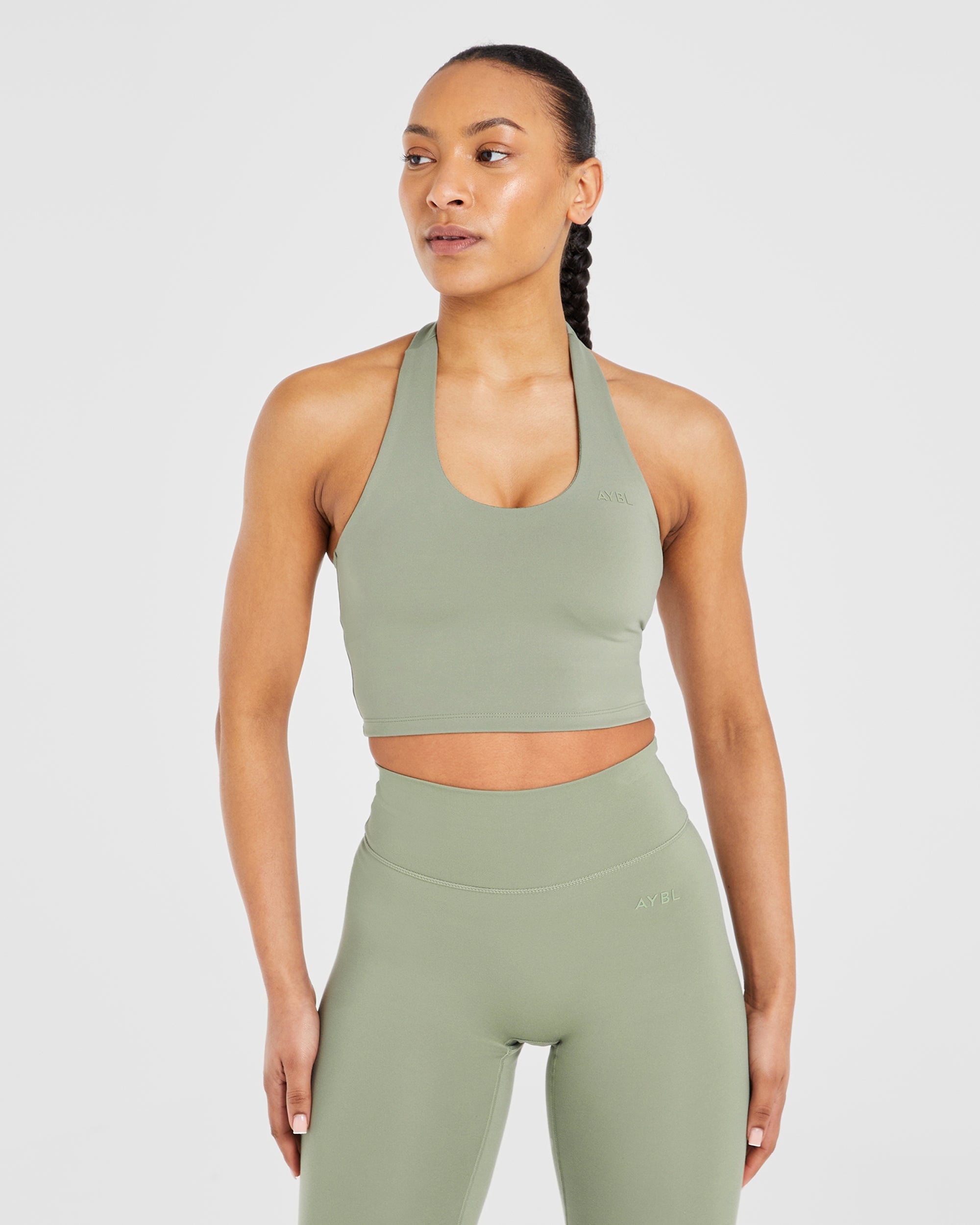 Staple Halterneck Crop Top - Olive Grün