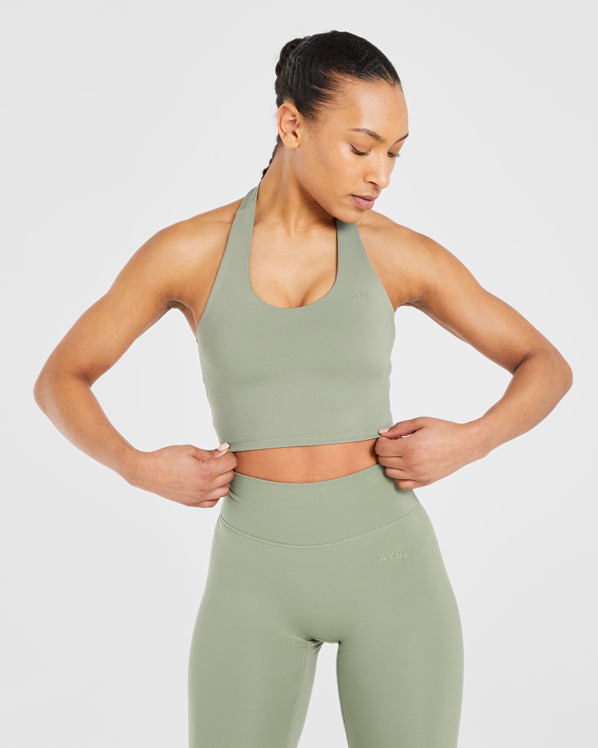 Staple Halterneck Crop Top - Olive Grün