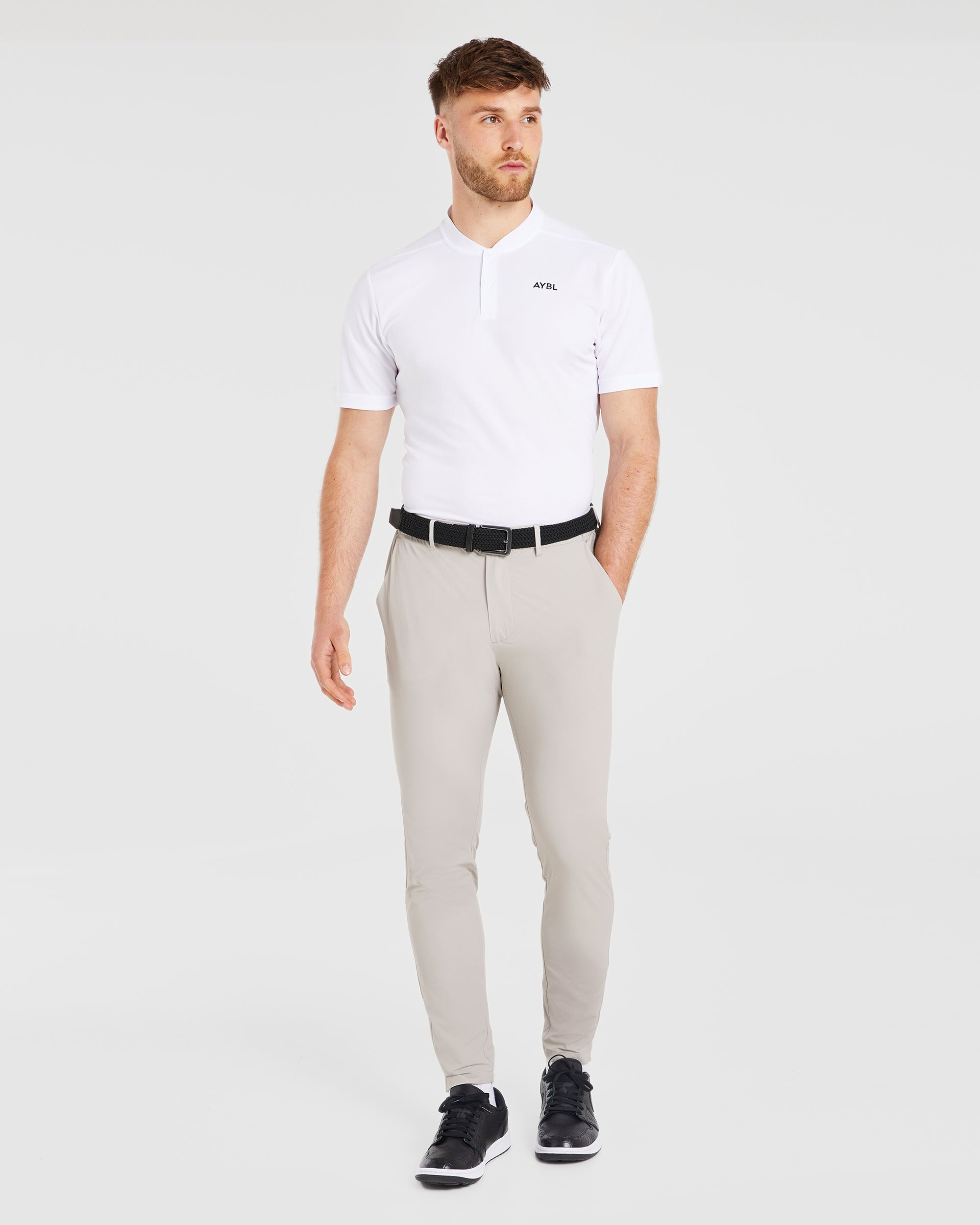 Performance Collarless Polo Shirt - Weiß