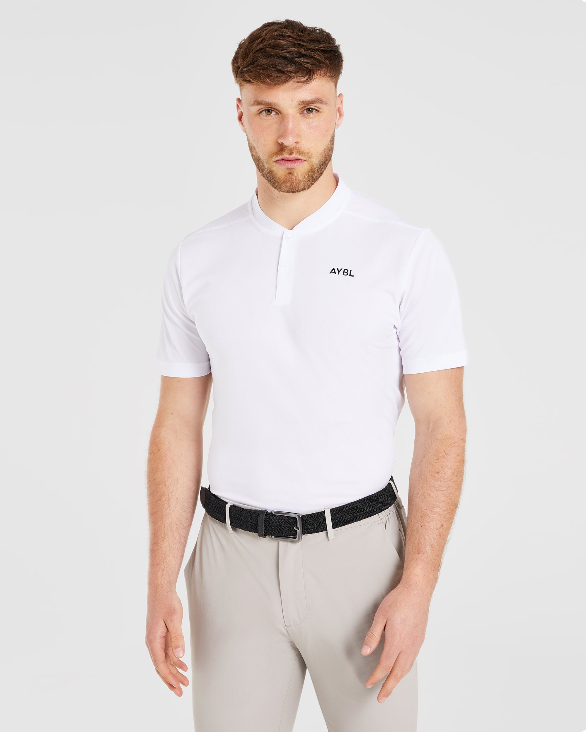 Performance Collarless Polo Shirt - Weiß