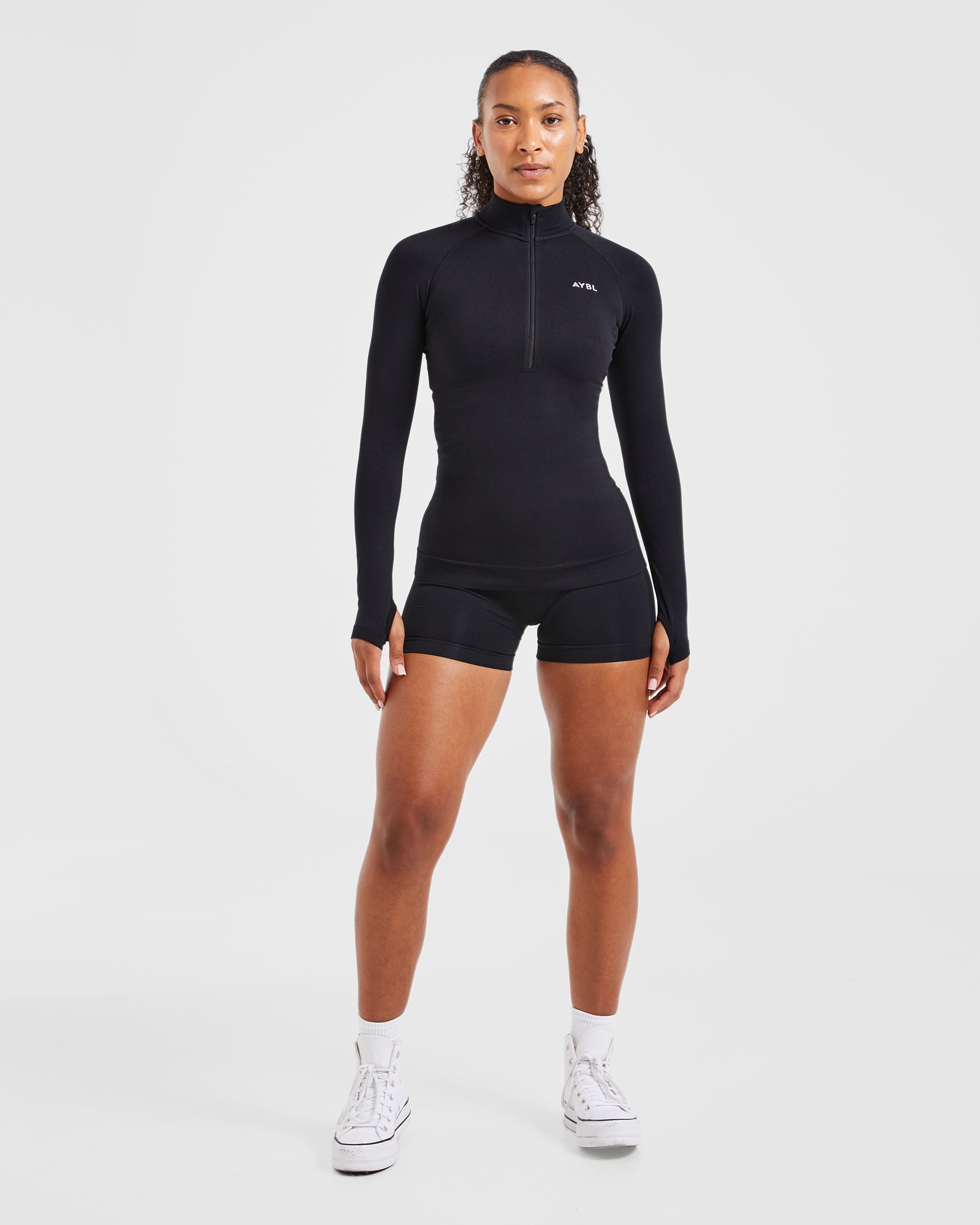 Essential Seamless 1/2 Zip Pullover - Schwarz