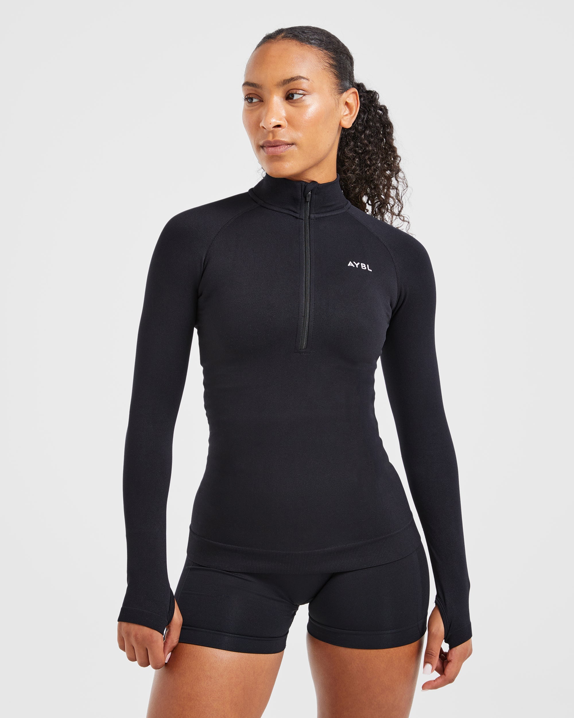 Essential Seamless 1/2 Zip Pullover - Schwarz