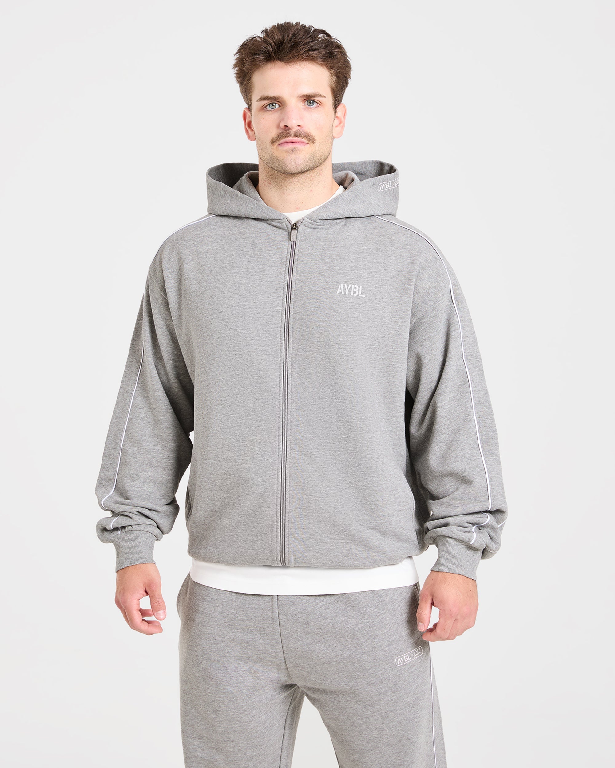 Cam Kissel x Oversized Full Zip Hoodie - Mid Marl Grau