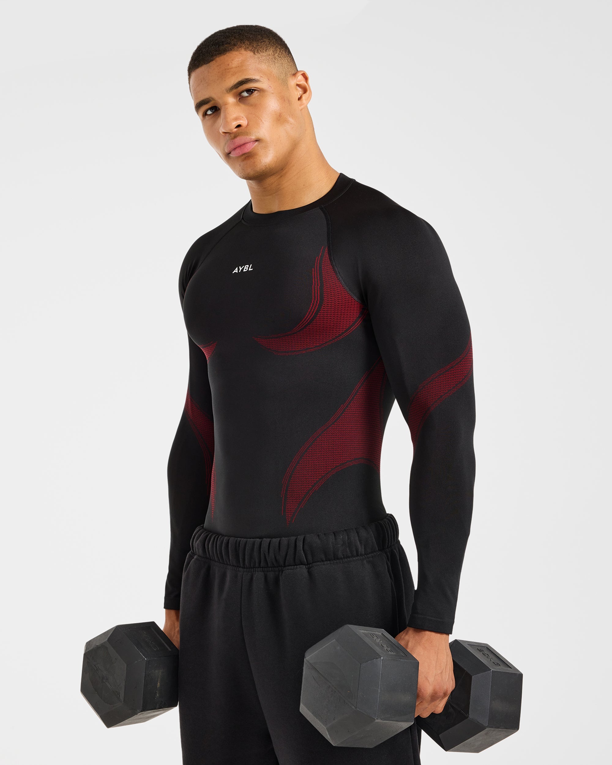 Charge Seamless Long Sleeve T Shirt - Schwarz/Rot