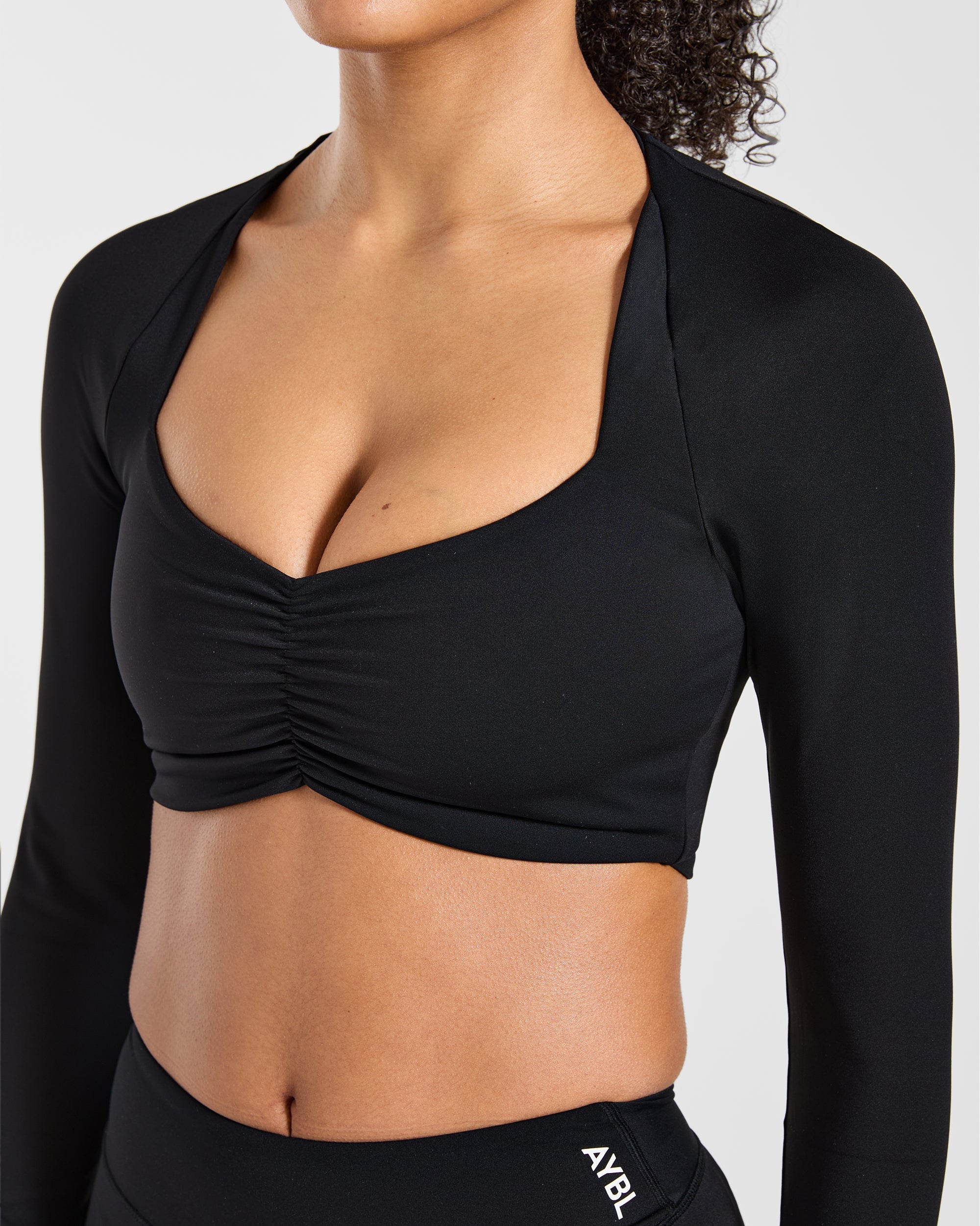 Physique Long Sleeve Crop Top - Schwarz