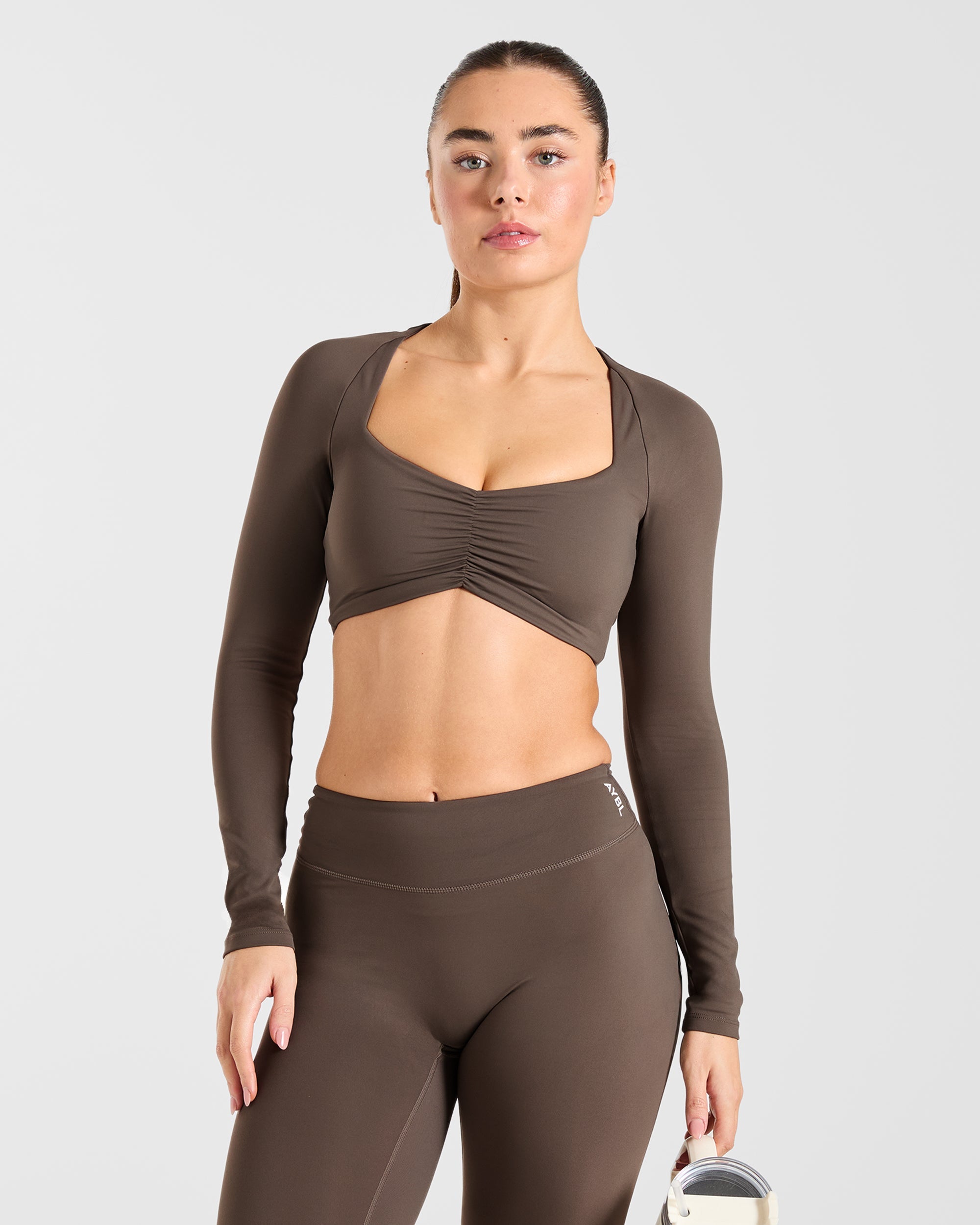 Physique Long Sleeve Crop Top - Braun