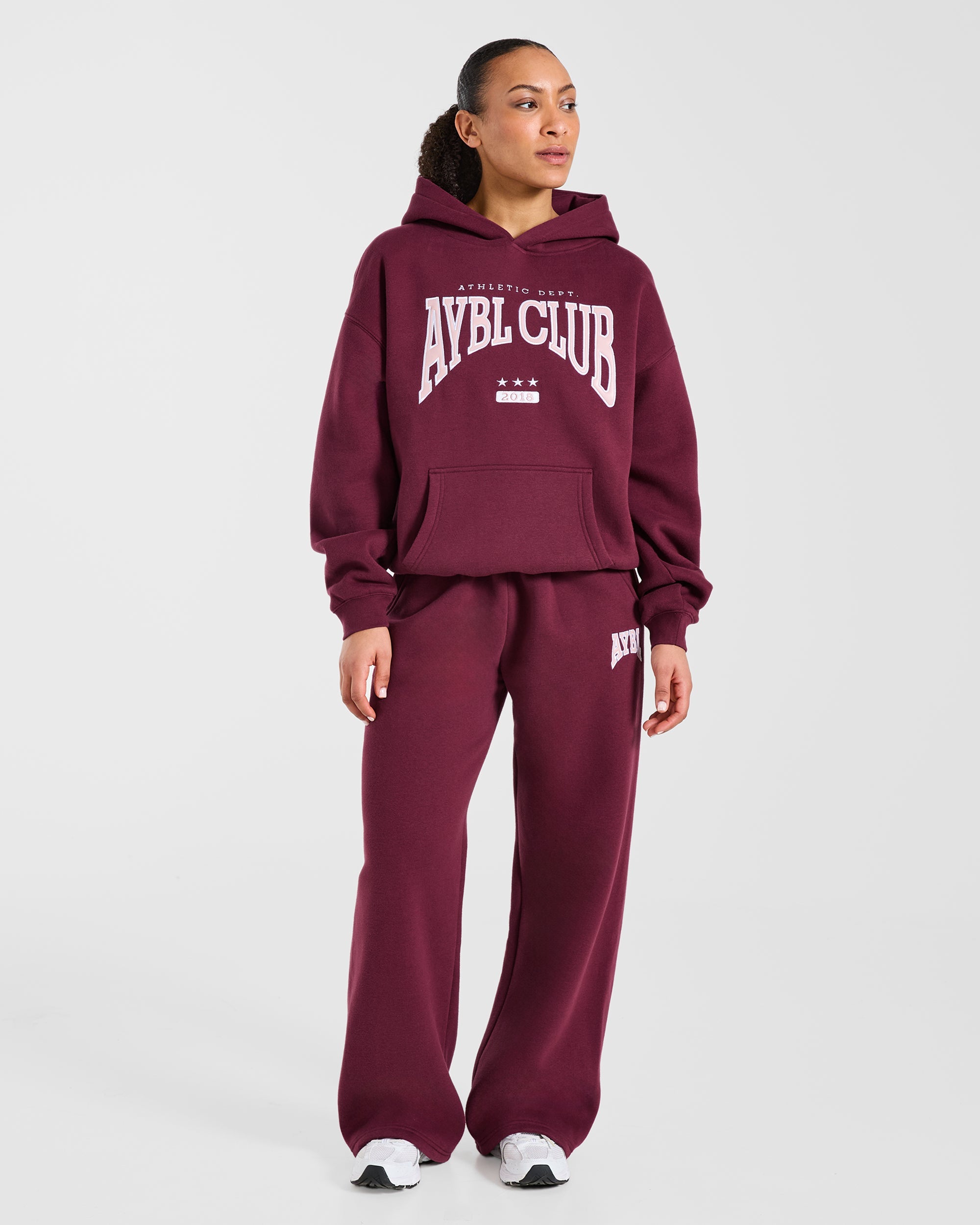 AYBL Club Oversized Straight Leg Joggers - Burgundy/Rosa