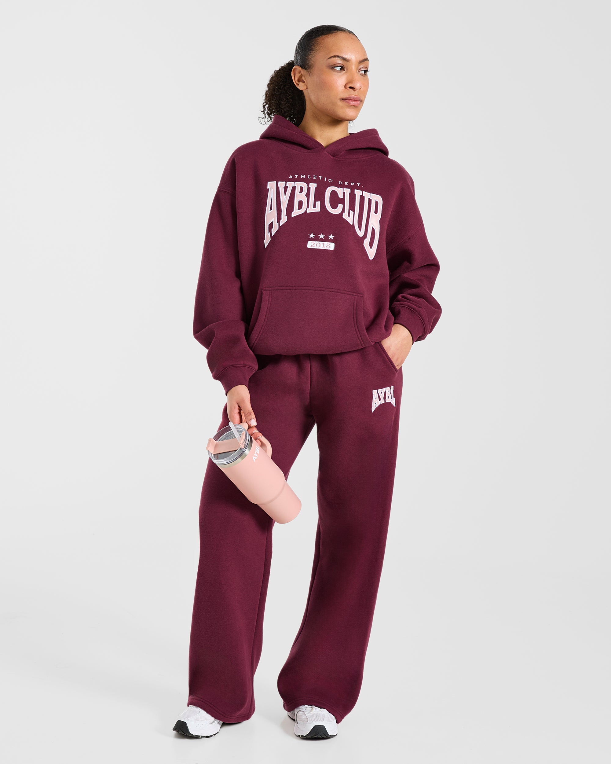 AYBL Club Oversized Straight Leg Joggers - Burgundy/Rosa