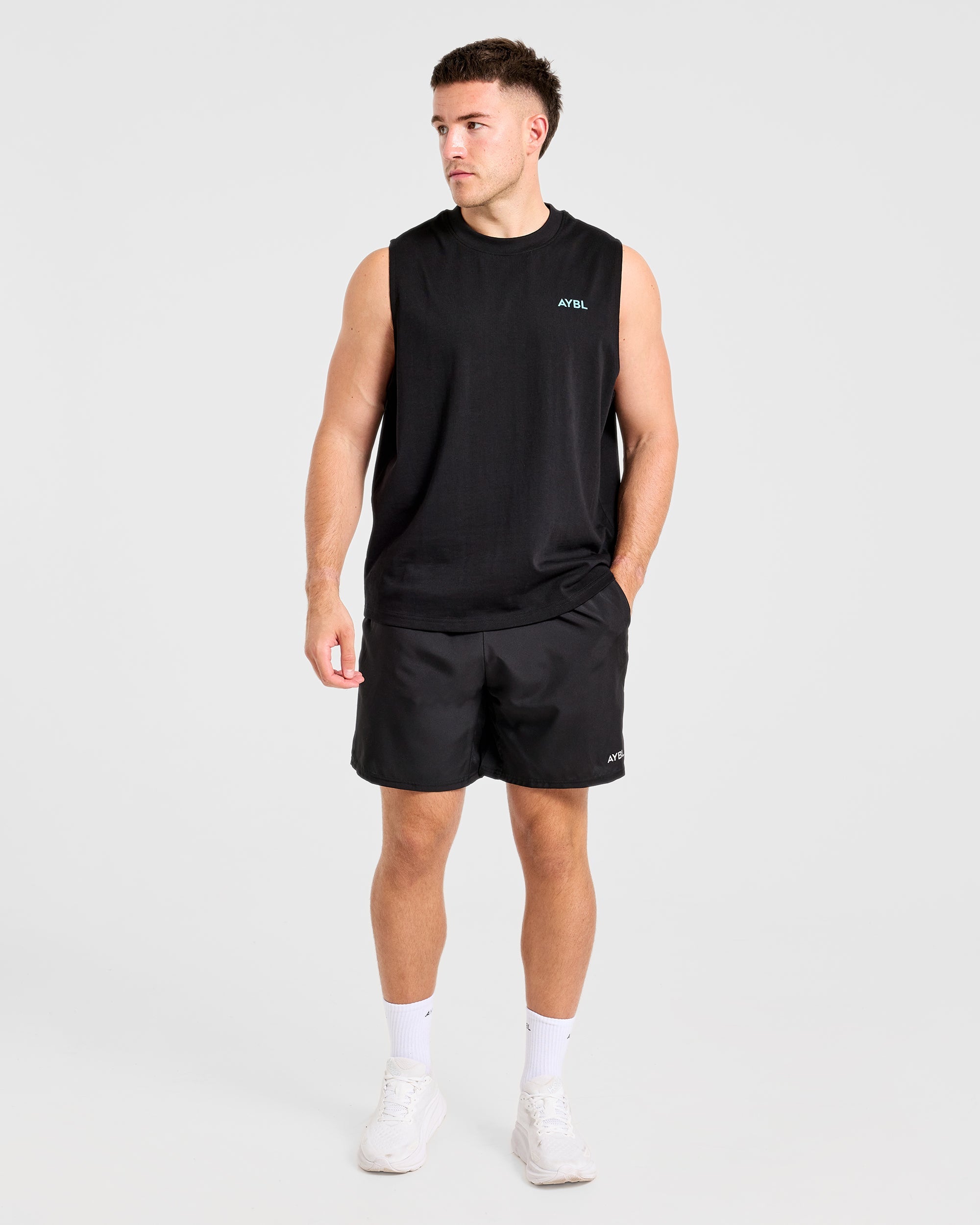 Essential Oversized Graphic Tank - Schwarz/Aqua