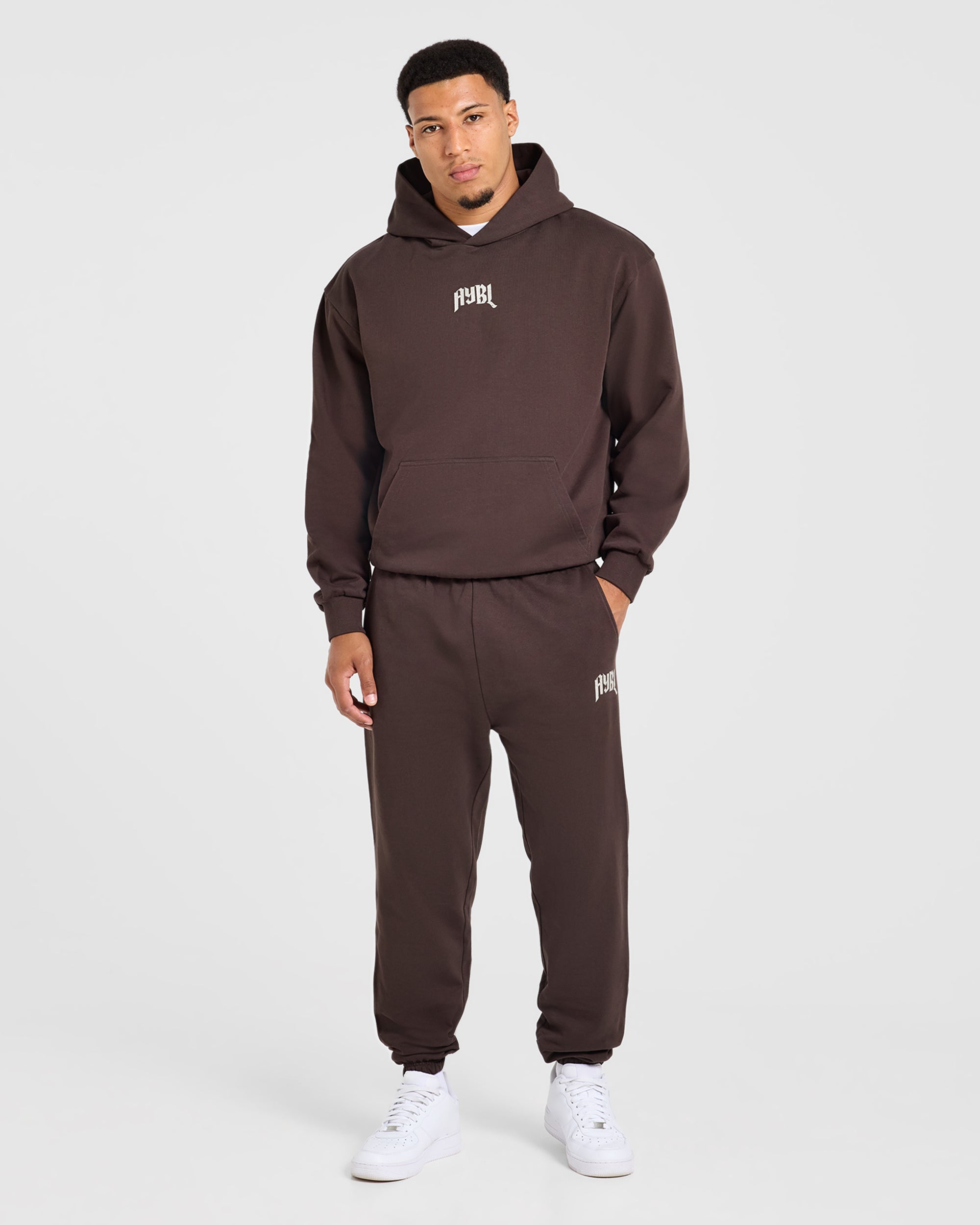 Heavy Lifting Gothic Oversized Hoodie - Braun/Cream