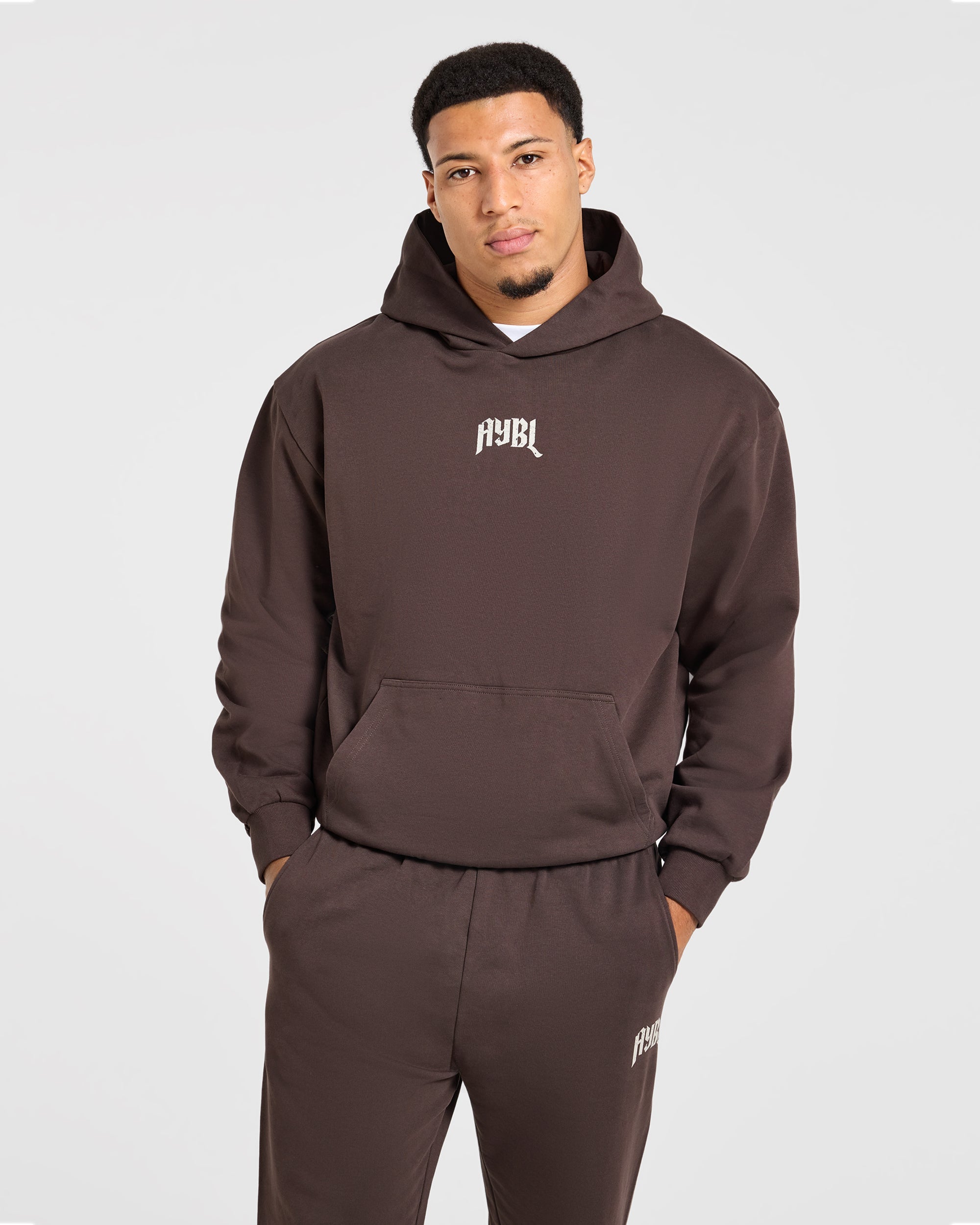 Heavy Lifting Gothic Oversized Hoodie - Braun/Cream