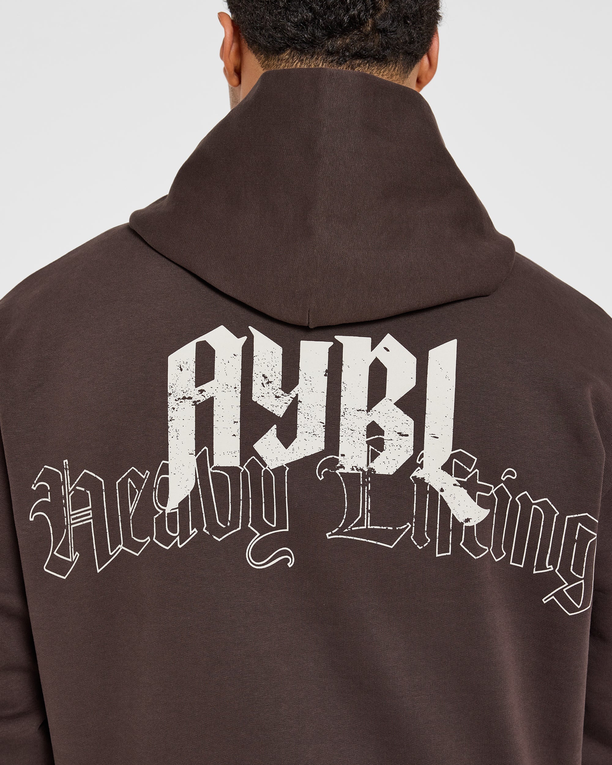 Heavy Lifting Gothic Oversized Hoodie - Braun/Cream