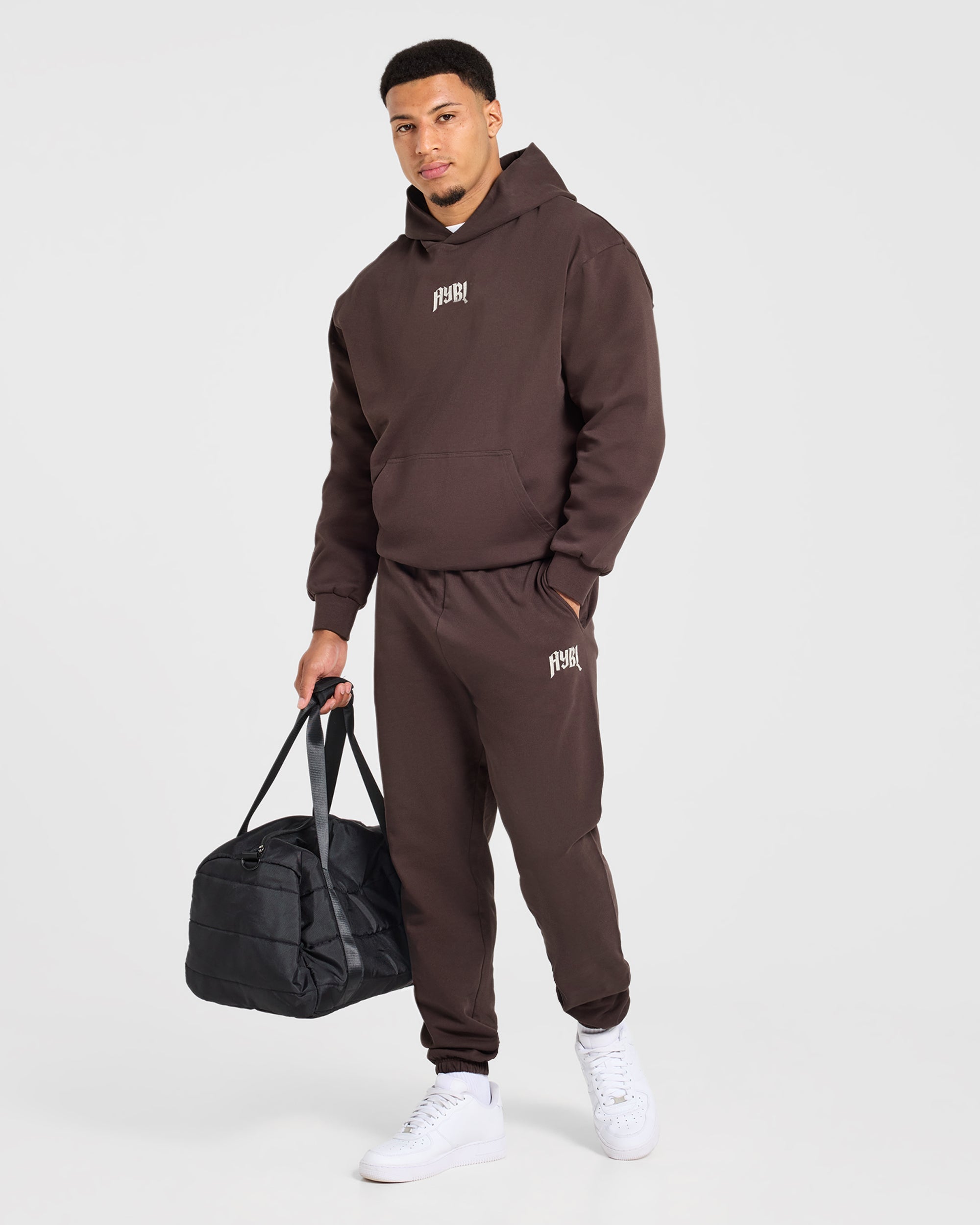 Heavy Lifting Gothic Oversized Hoodie - Braun/Cream