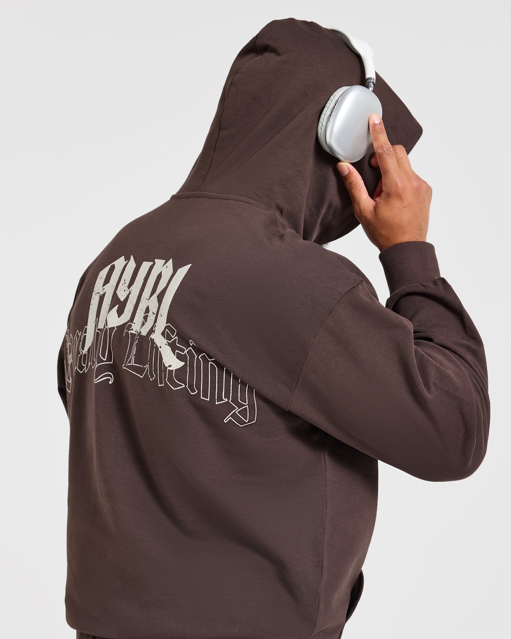 Heavy Lifting Gothic Oversized Hoodie - Braun/Cream