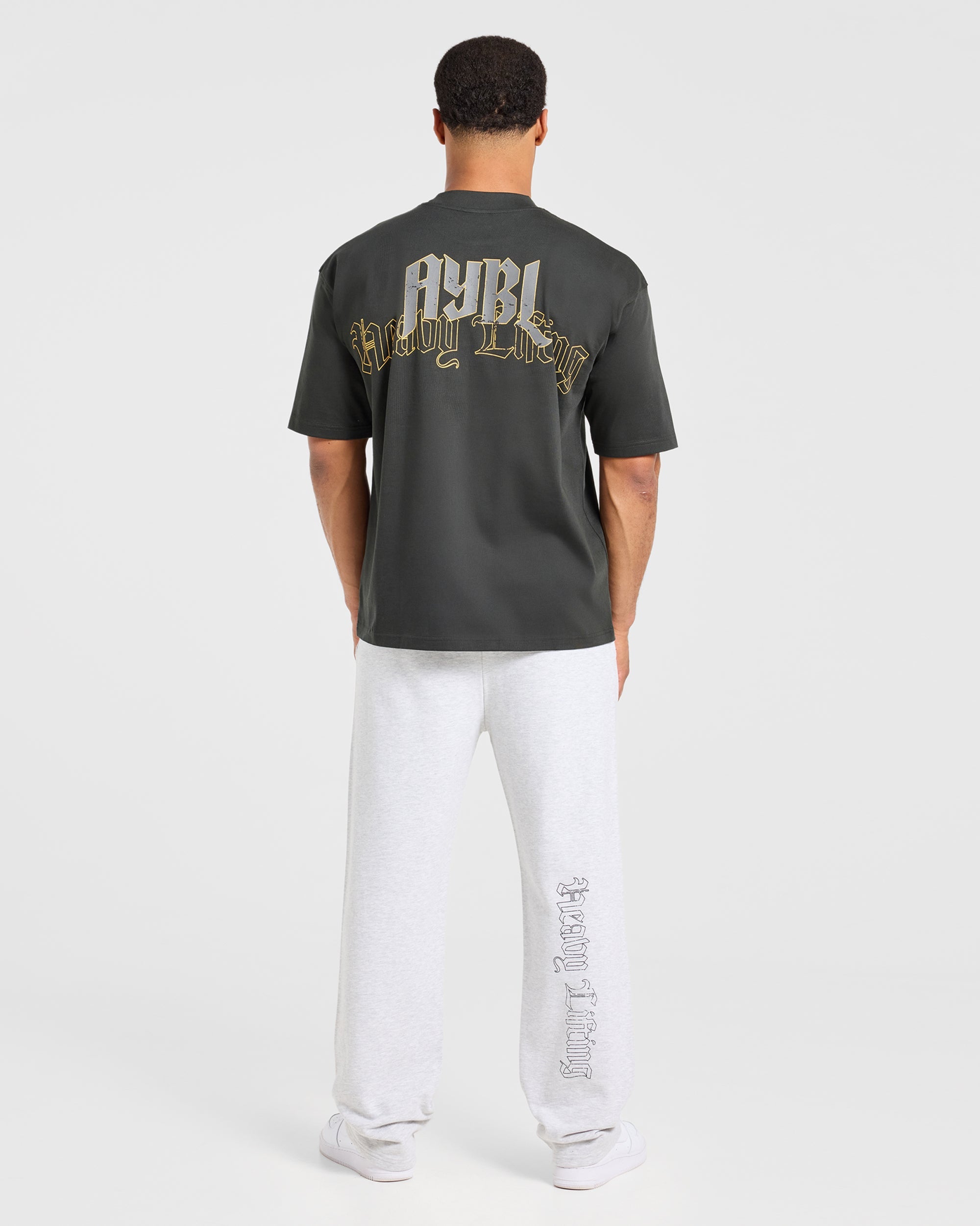 Heavy Lifting Gothic Oversized Straight Leg Joggers - Grau Marl