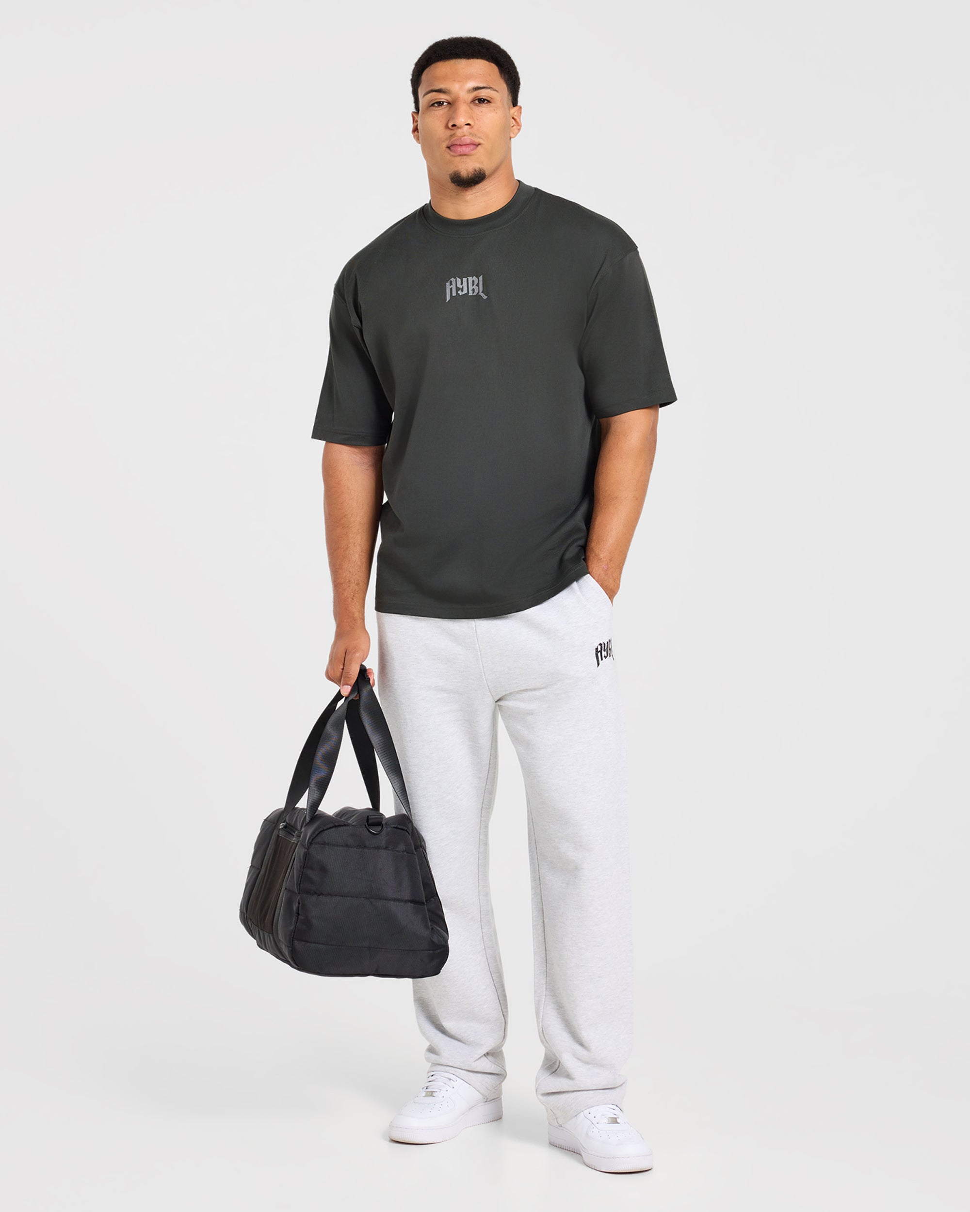 Heavy Lifting Gothic Oversized Straight Leg Joggers - Grau Marl