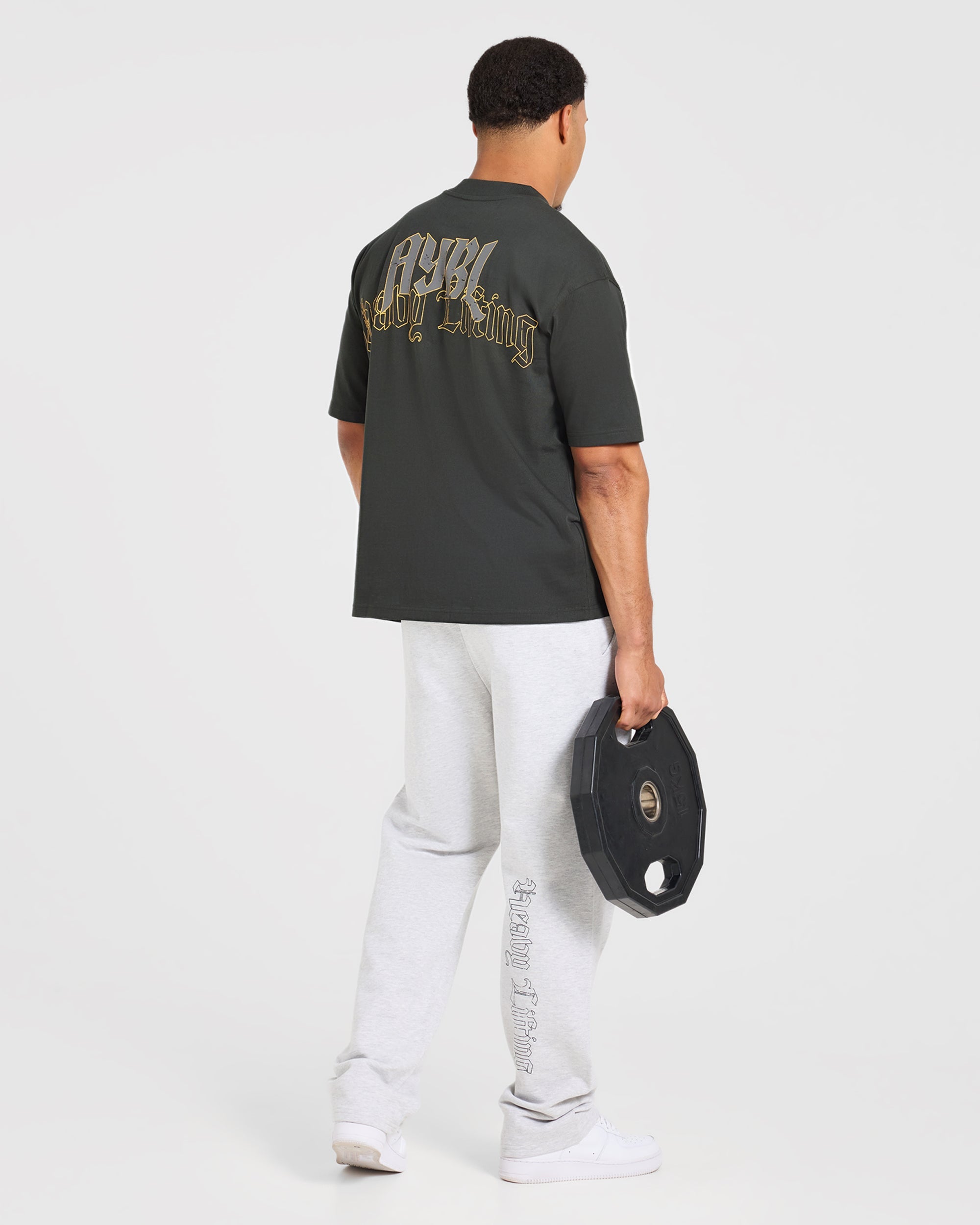 Heavy Lifting Gothic Oversized Straight Leg Joggers - Grau Marl