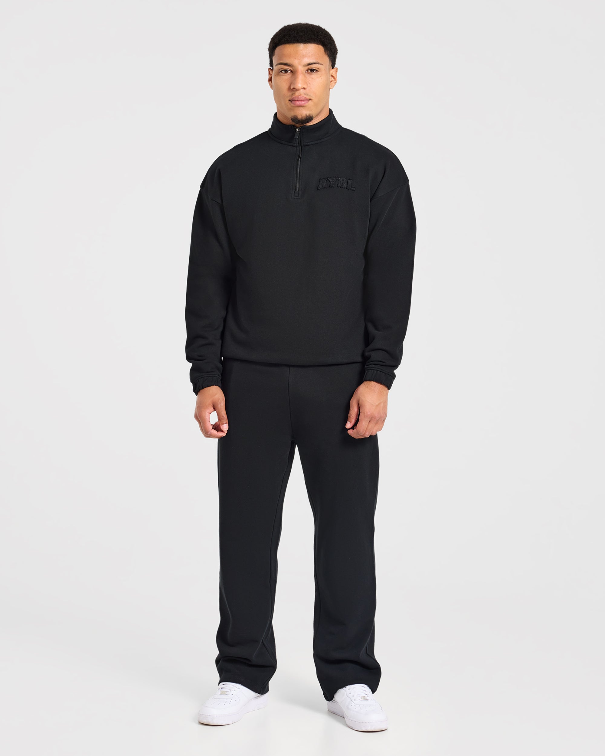 Effortless Oversized 1/4 Zip Pullover - Schwarz