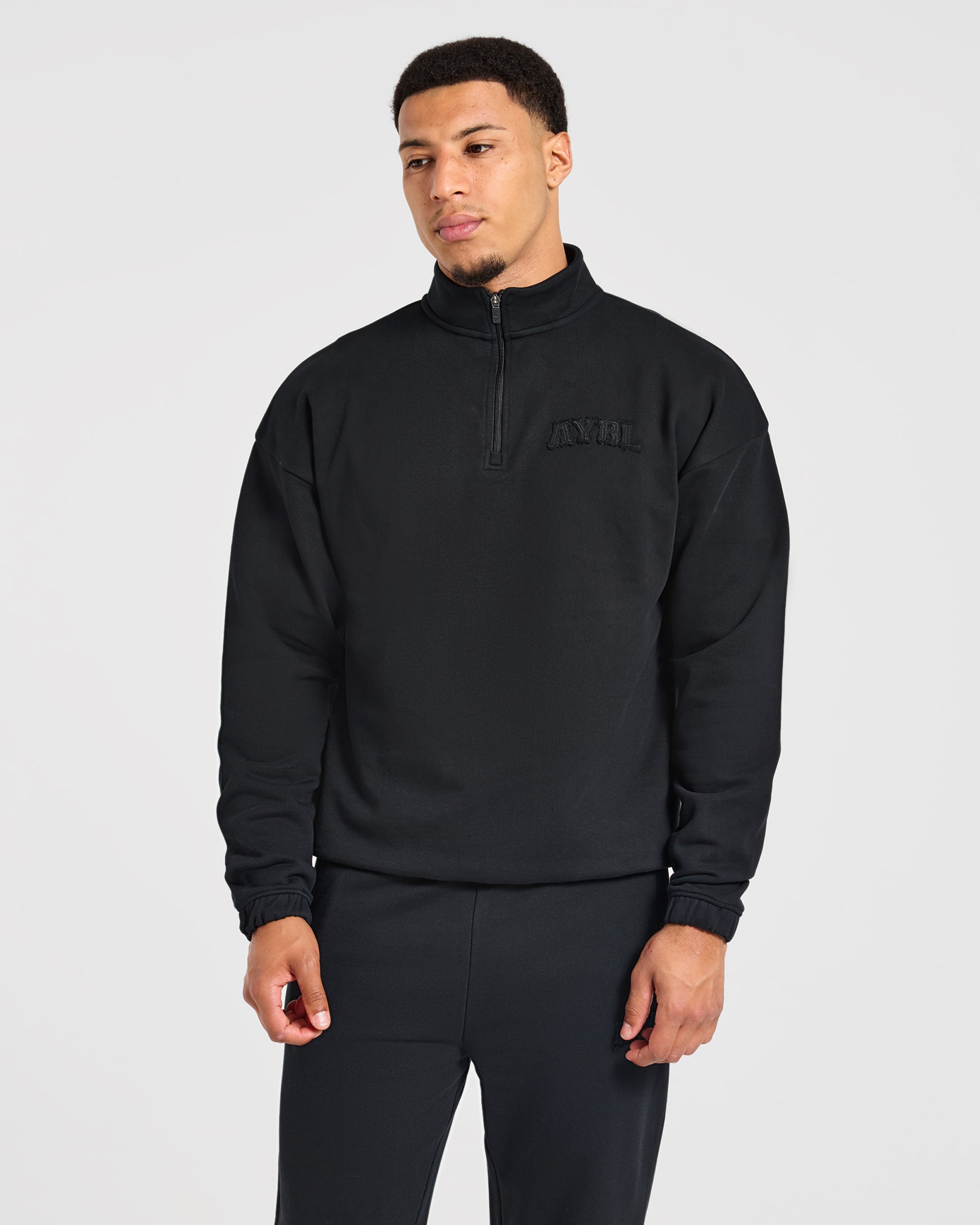 Effortless Oversized 1/4 Zip Pullover - Schwarz