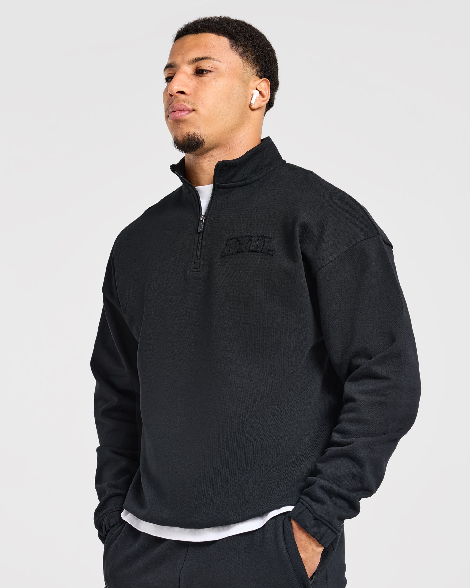 Effortless Oversized 1/4 Zip Pullover - Schwarz