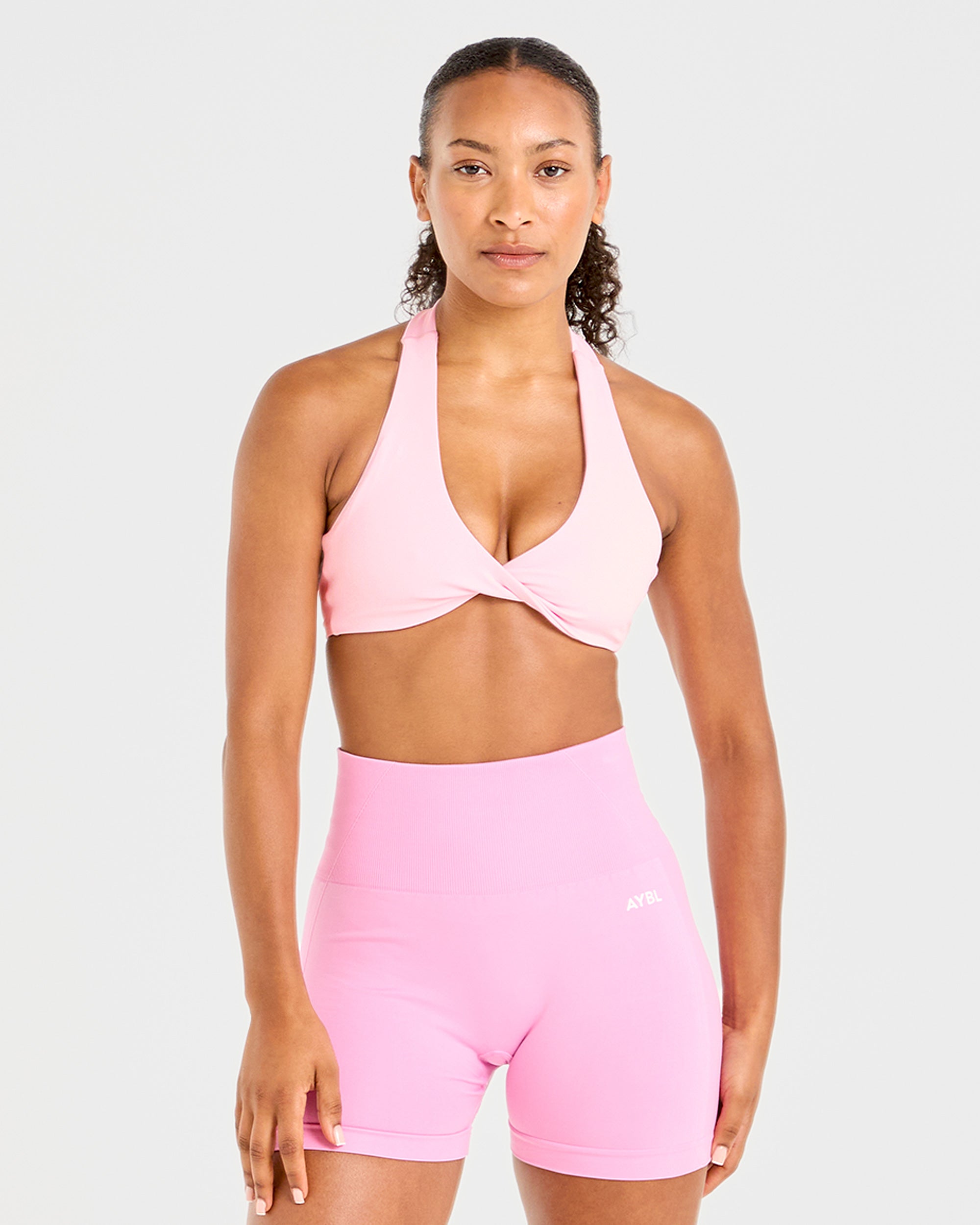 Essential Halterneck Sports Bra - Baby Rosa