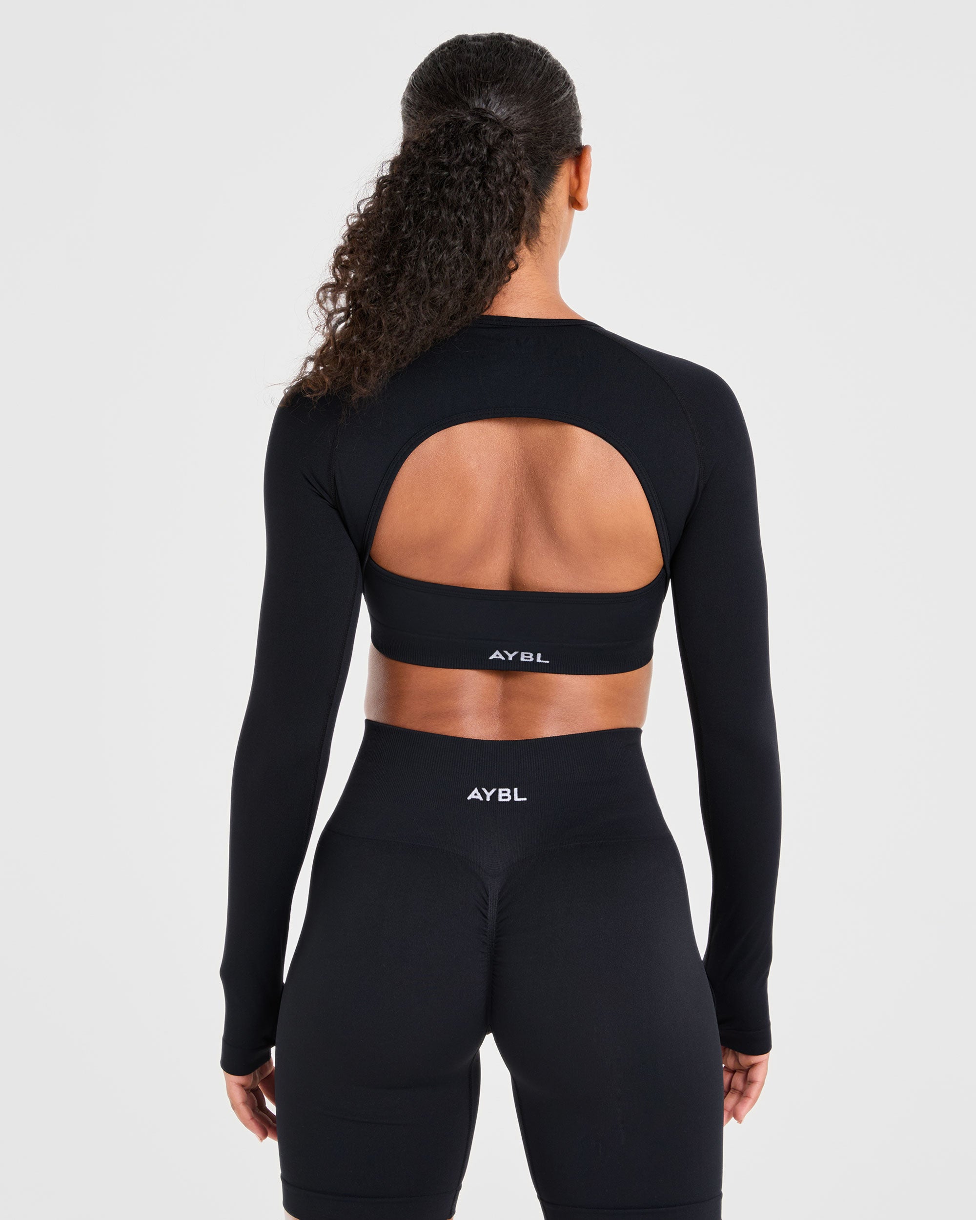 Power Seamless Long Sleeve Crop Top - Schwarz