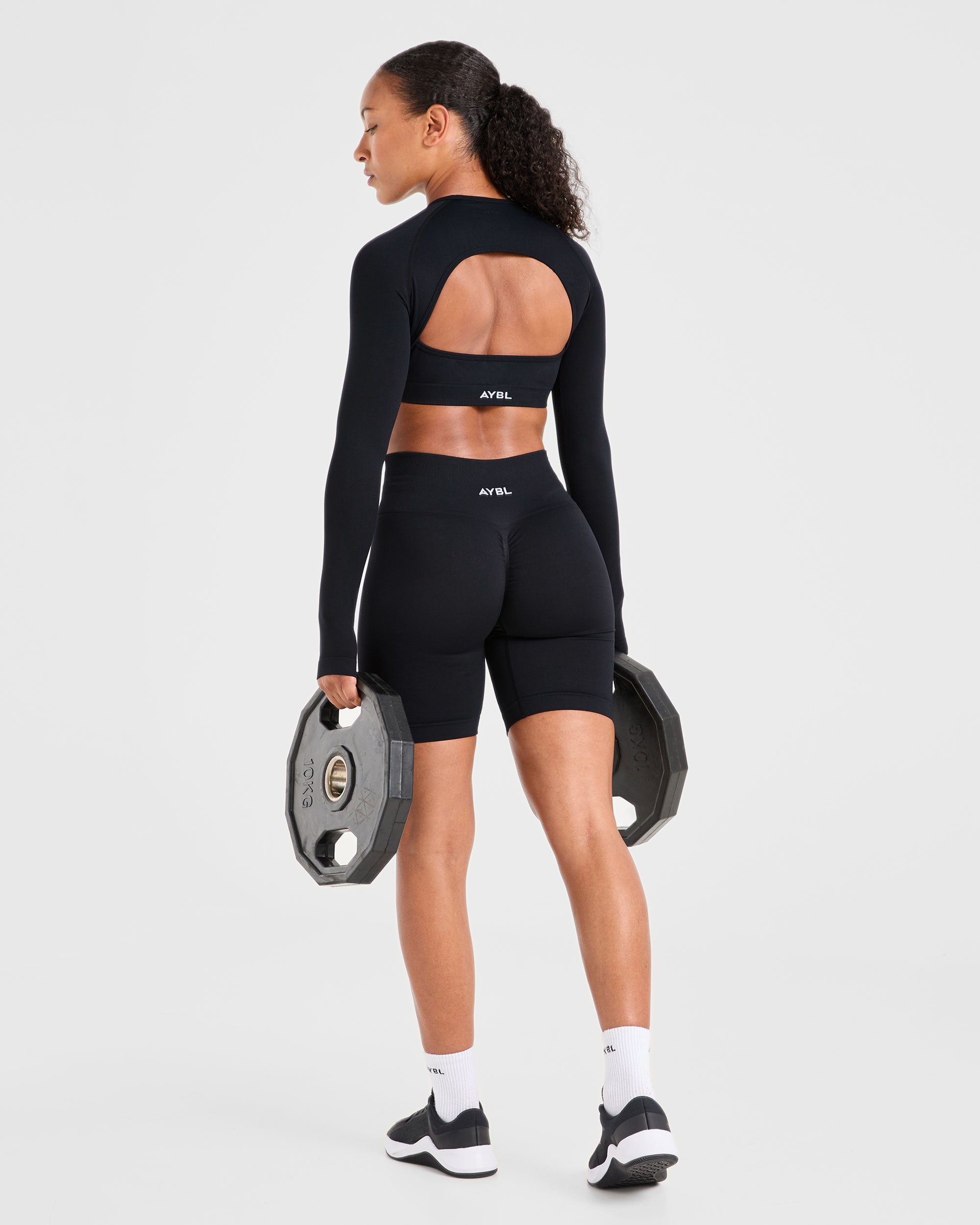 Power Seamless Long Sleeve Crop Top - Schwarz