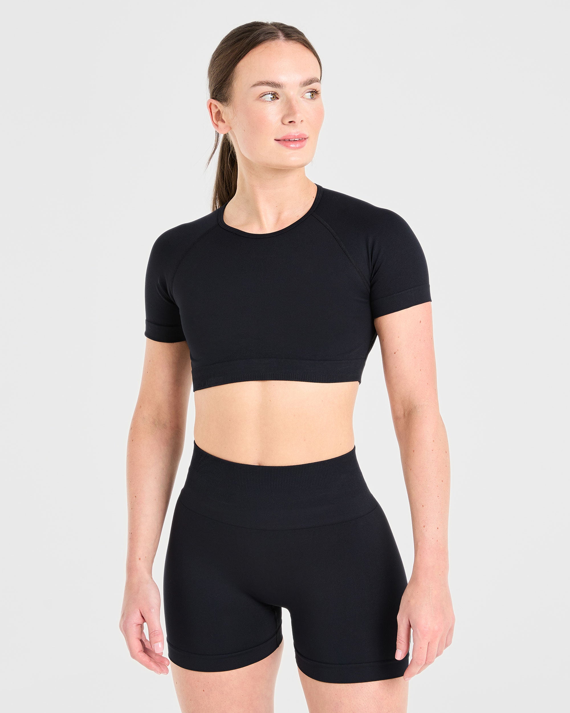 Power Seamless Crop Top - Schwarz