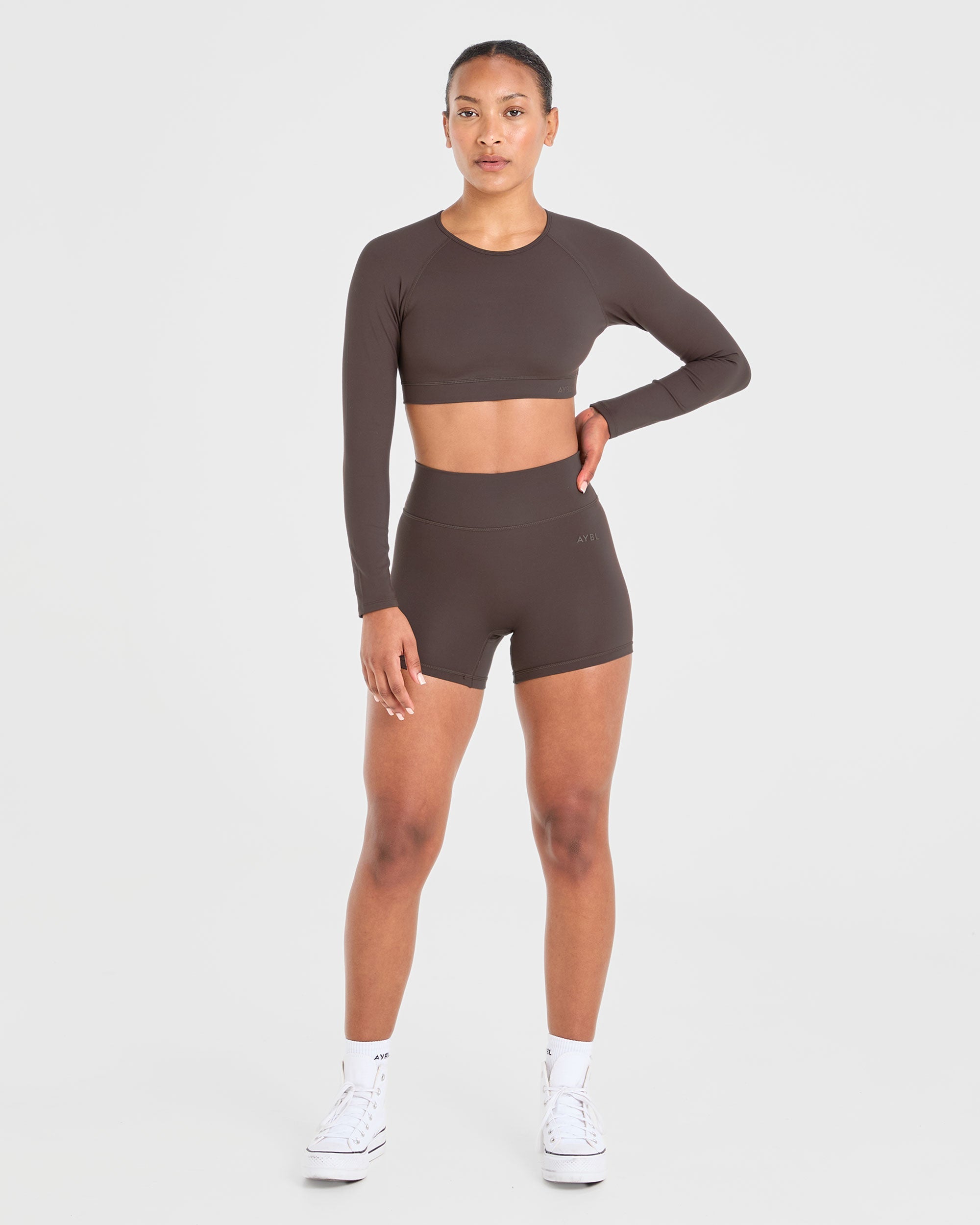 Staple Long Sleeve Crop Top - Coffee Braun