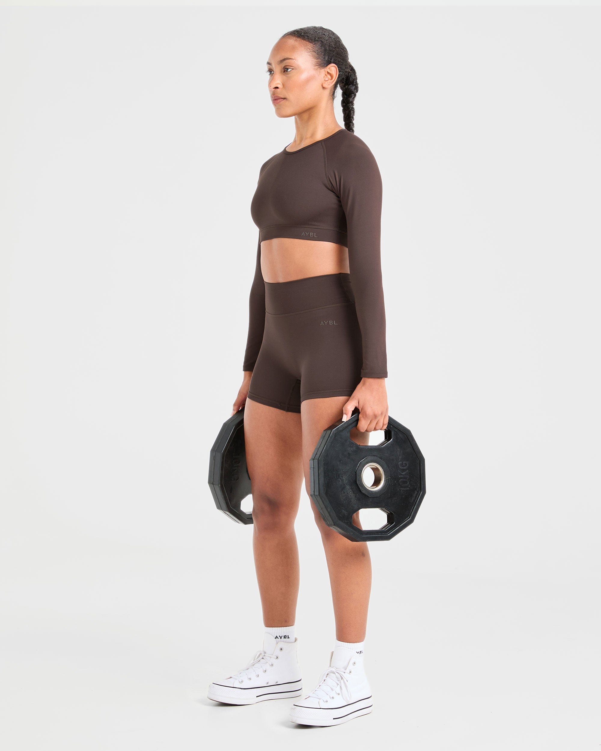 Staple Long Sleeve Crop Top - Coffee Braun