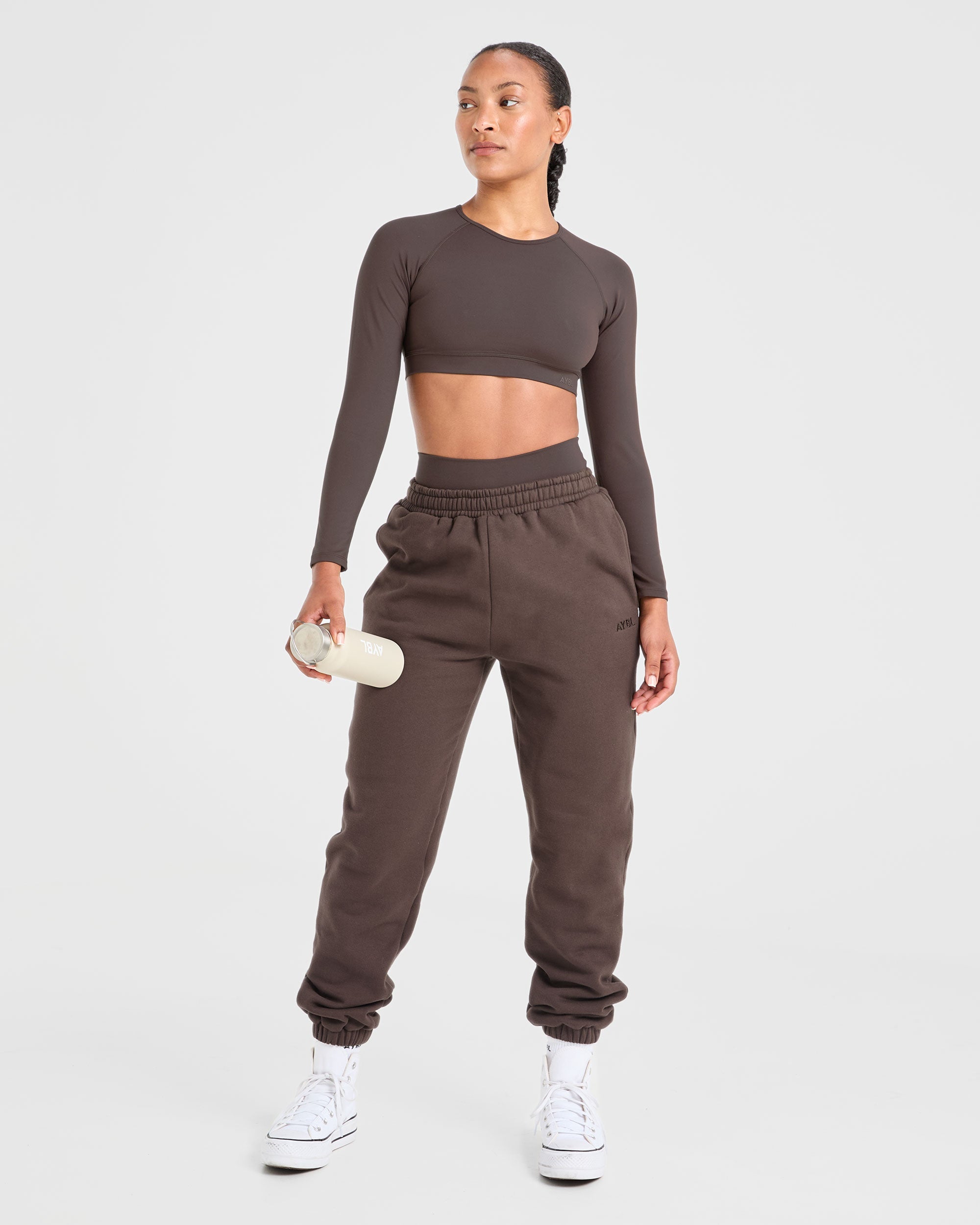 Staple Long Sleeve Crop Top - Coffee Braun