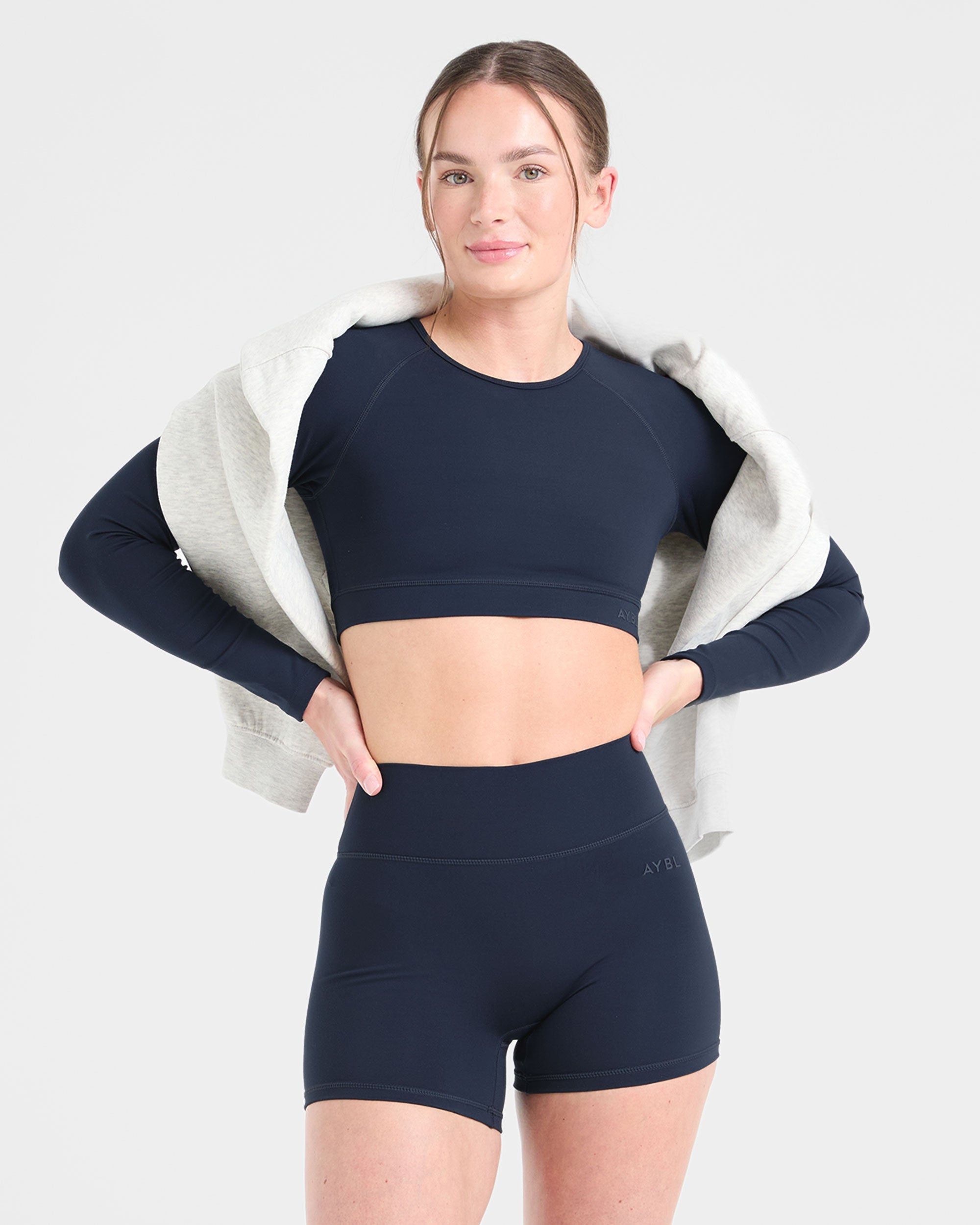 Staple Long Sleeve Crop Top - Navy