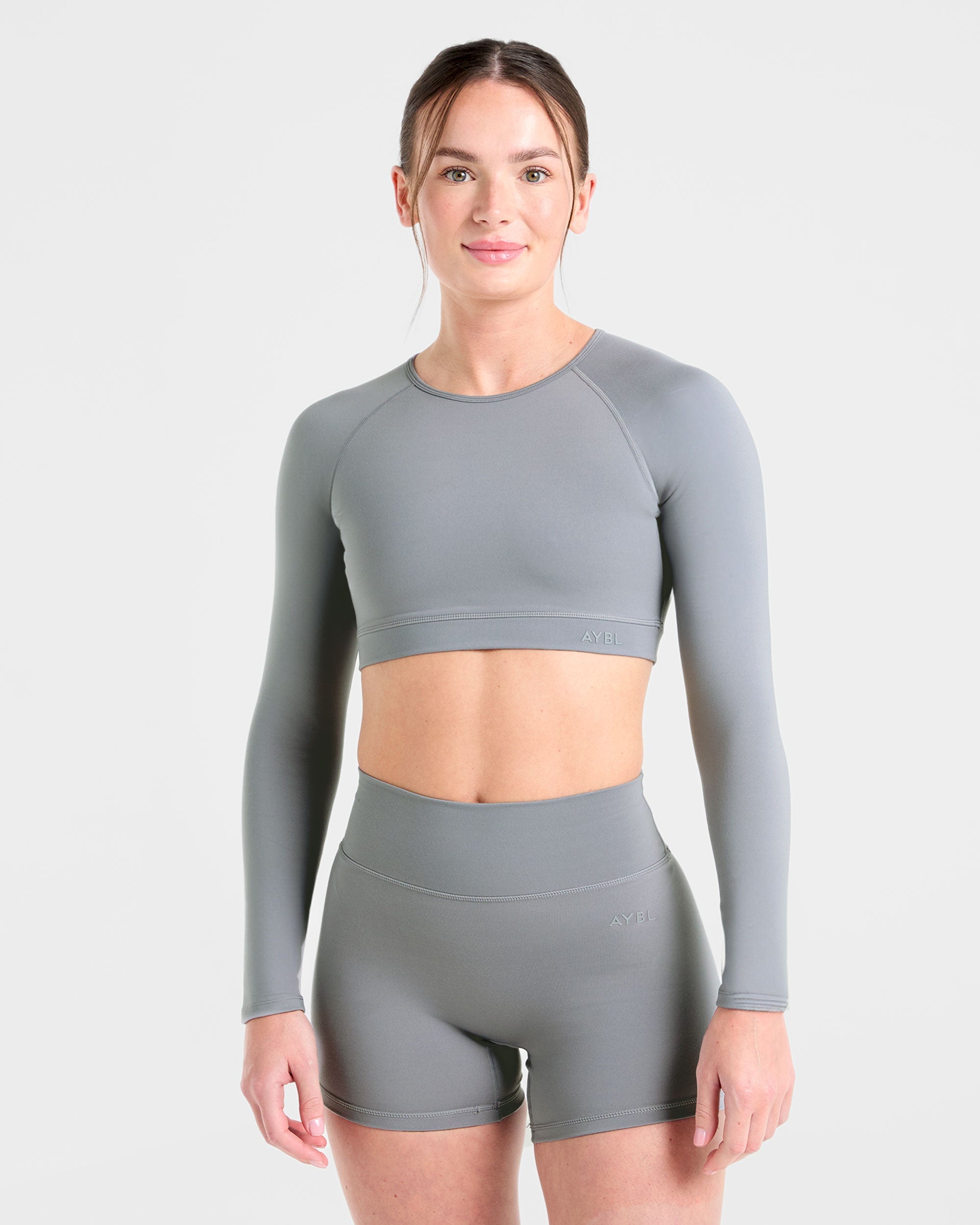 Staple Long Sleeve Crop Top - Grau